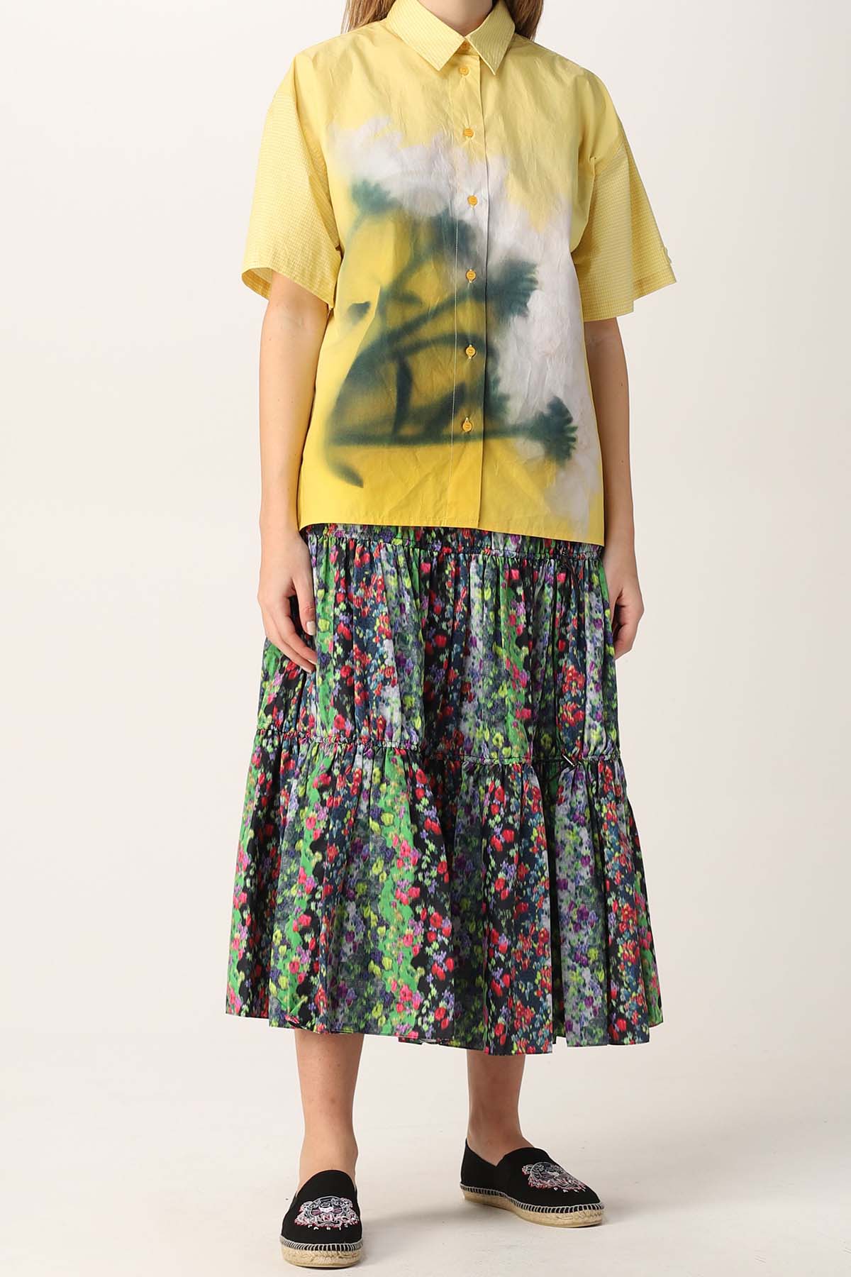 Kenzo Çiçek Desenli Büzgülü Midi Etek-Libas Trendy Fashion Store