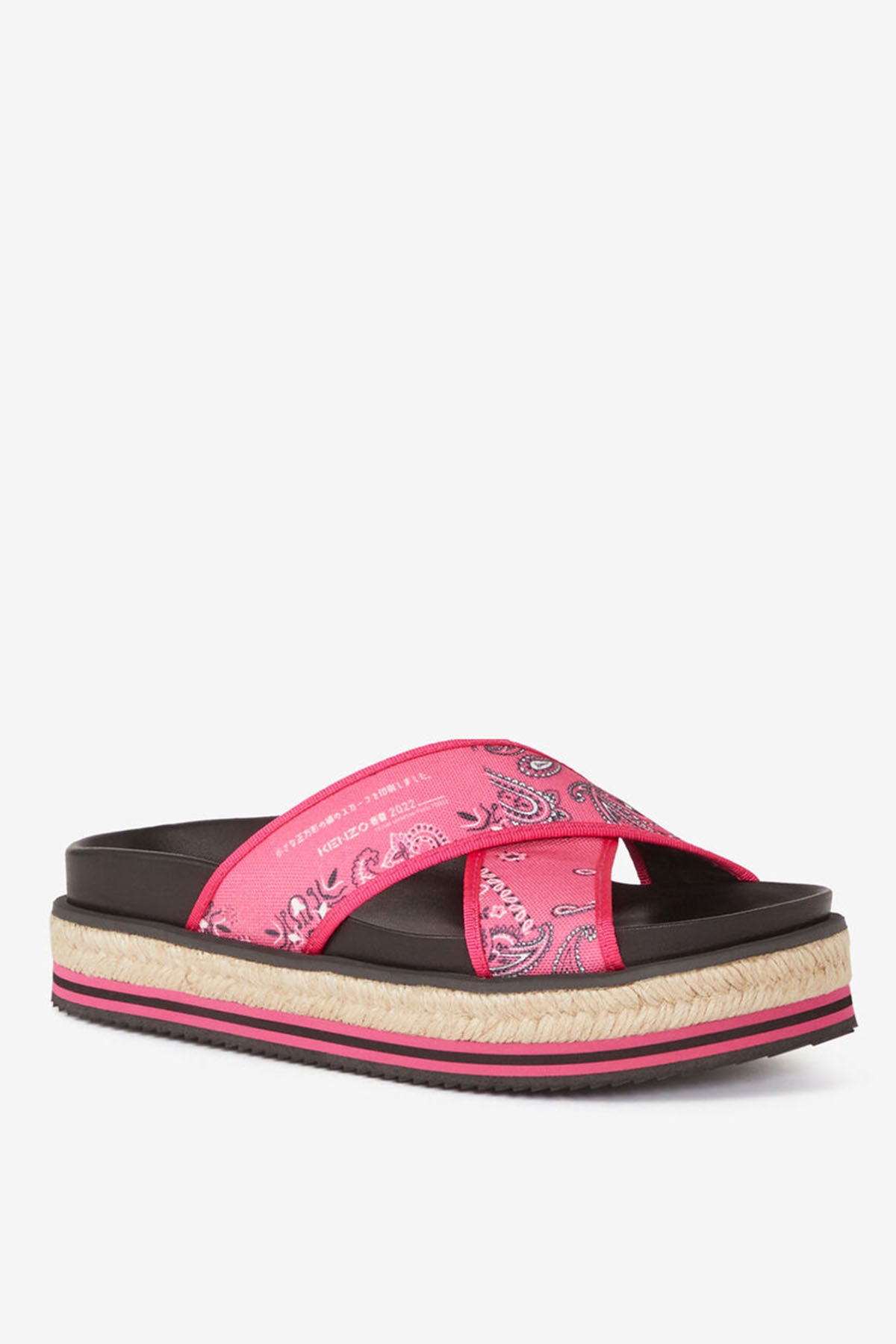 Kenzo Şal Desenli Hasır Tabanlı Çapraz Bantlı Terlik-Libas Trendy Fashion Store