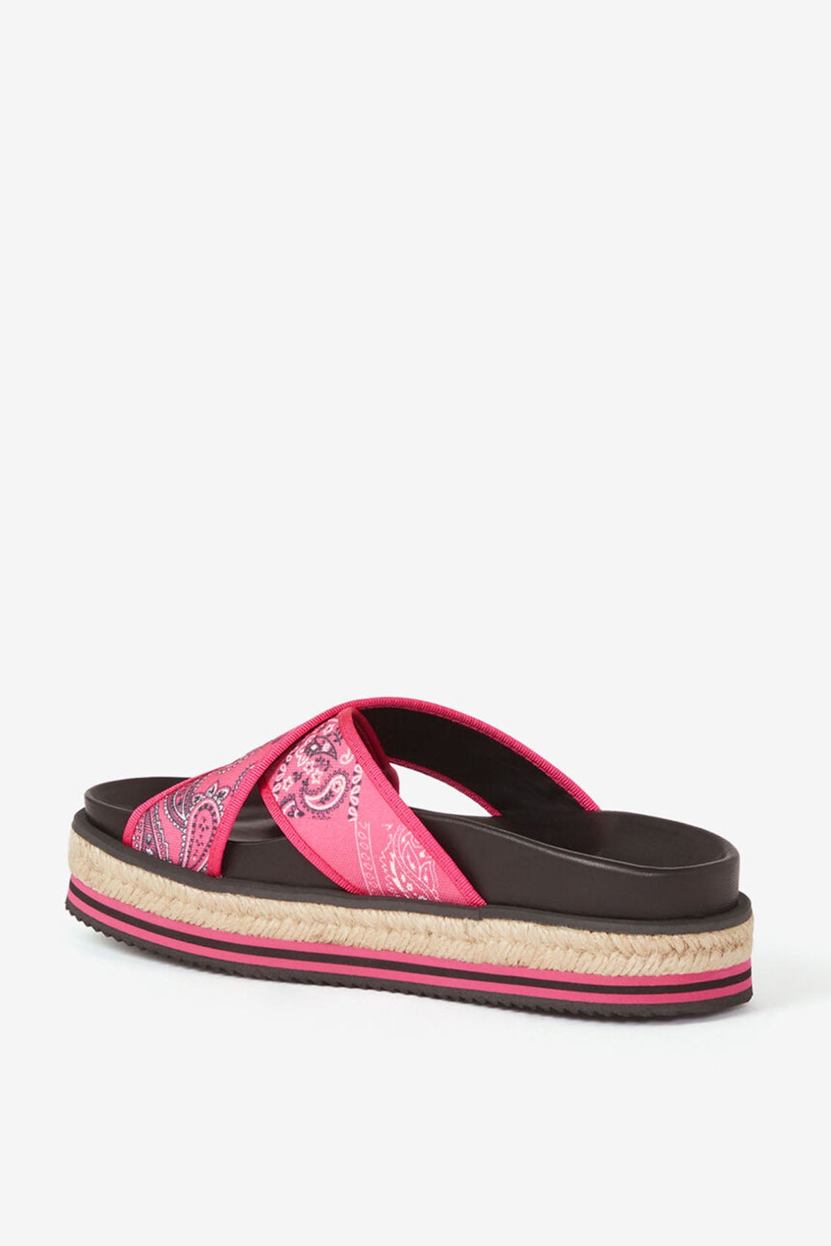 Kenzo Şal Desenli Hasır Tabanlı Çapraz Bantlı Terlik-Libas Trendy Fashion Store