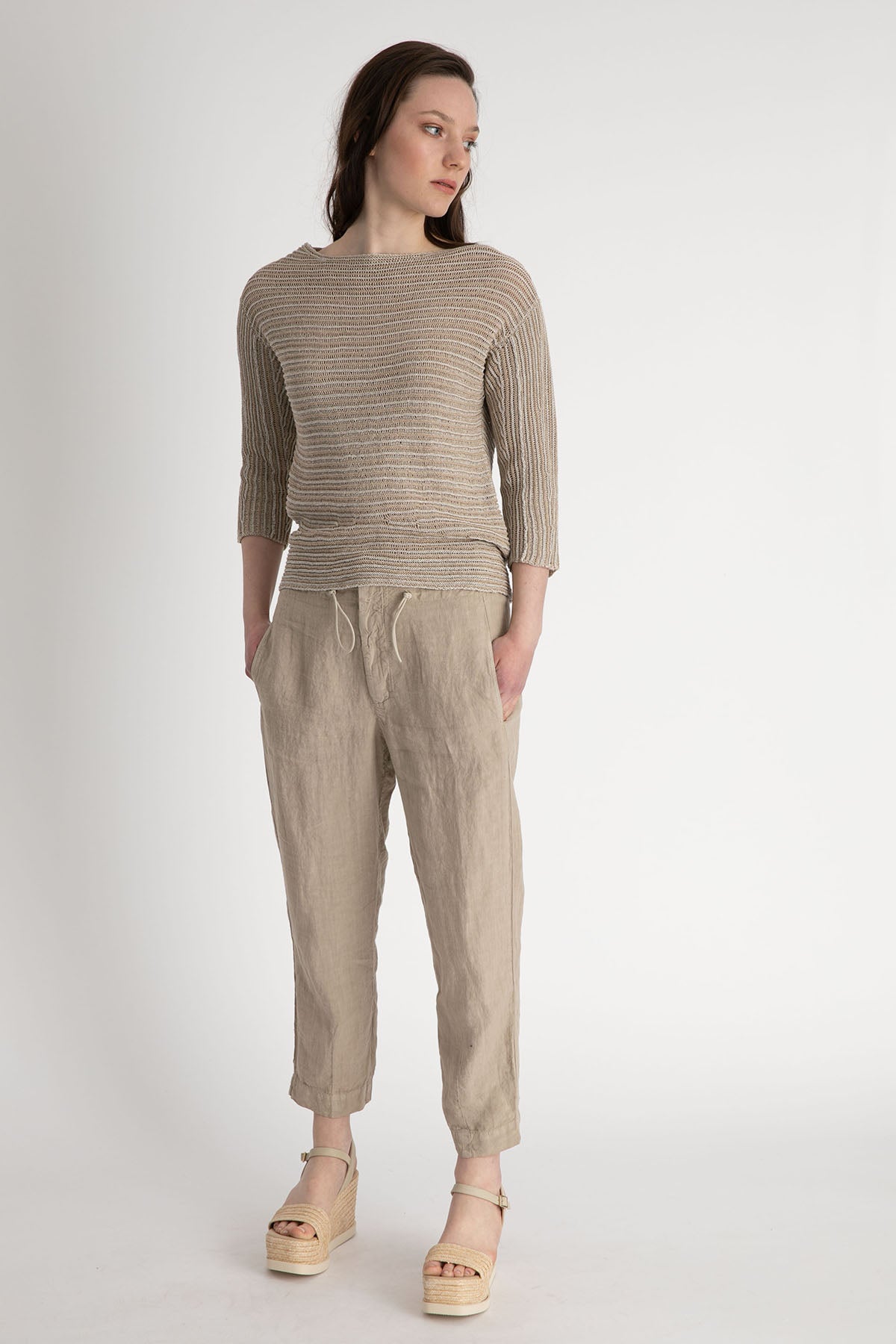 Transit Beli Lastikli Geniş Kesim Keten Pantolon-Libas Trendy Fashion Store