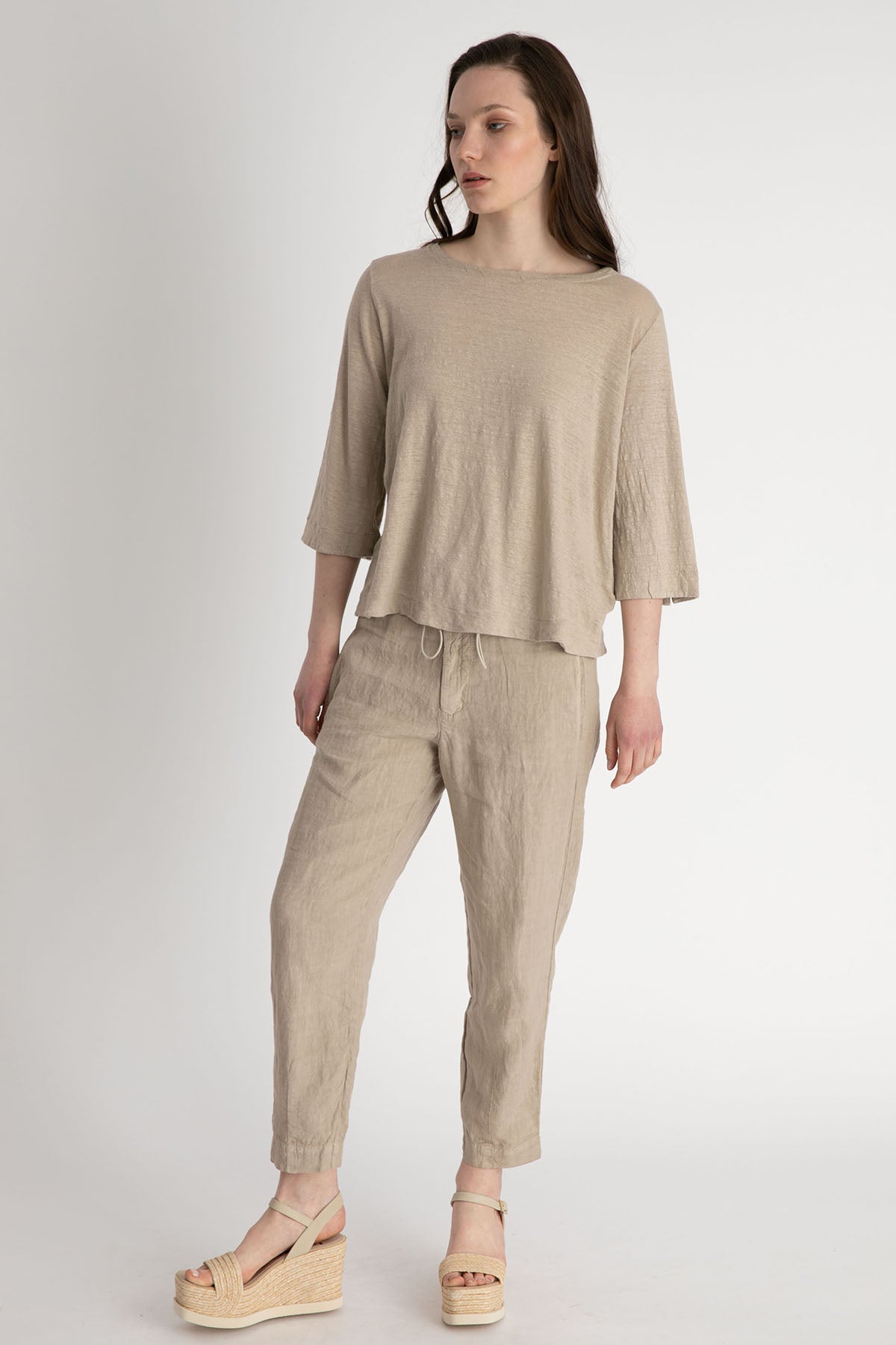 Transit Beli Lastikli Geniş Kesim Keten Pantolon-Libas Trendy Fashion Store