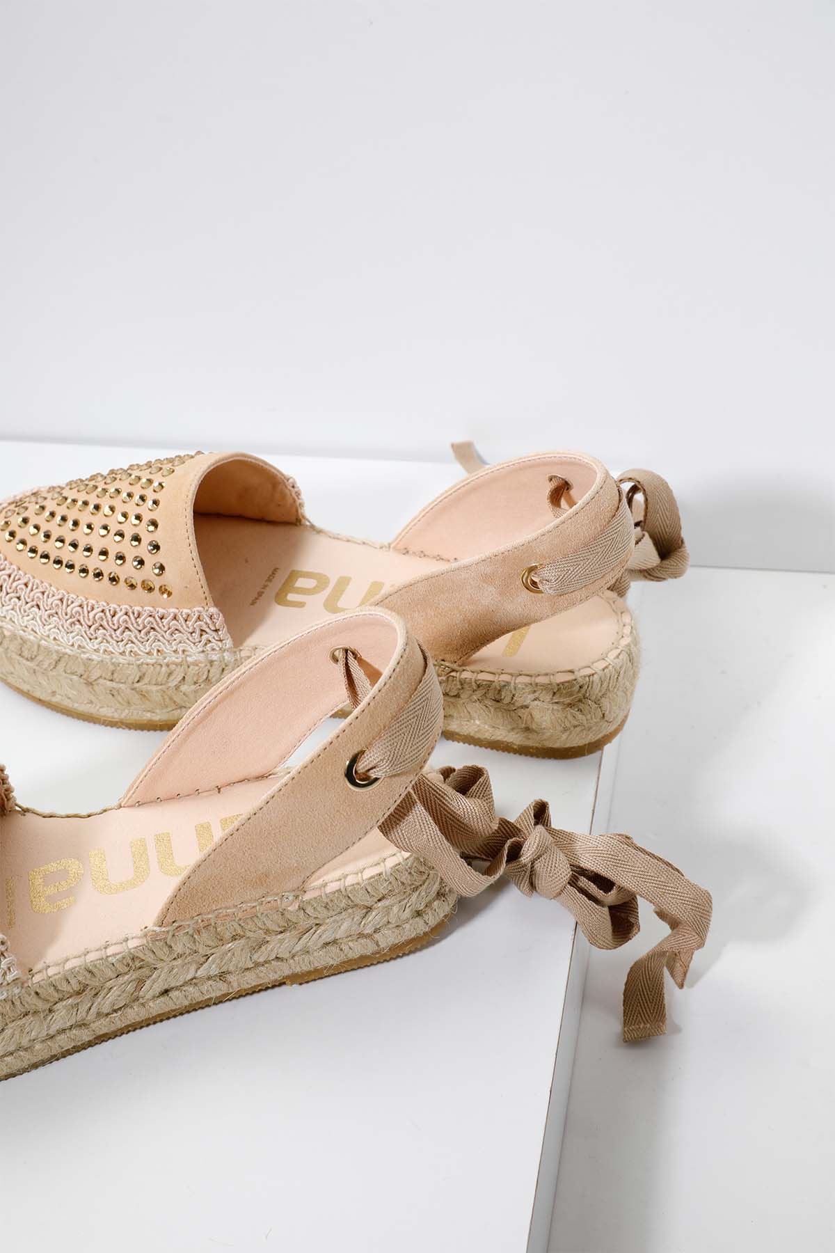 Kanna Bilekten Bağlamalı Taş Detaylı Süet Espadril-Libas Trendy Fashion Store