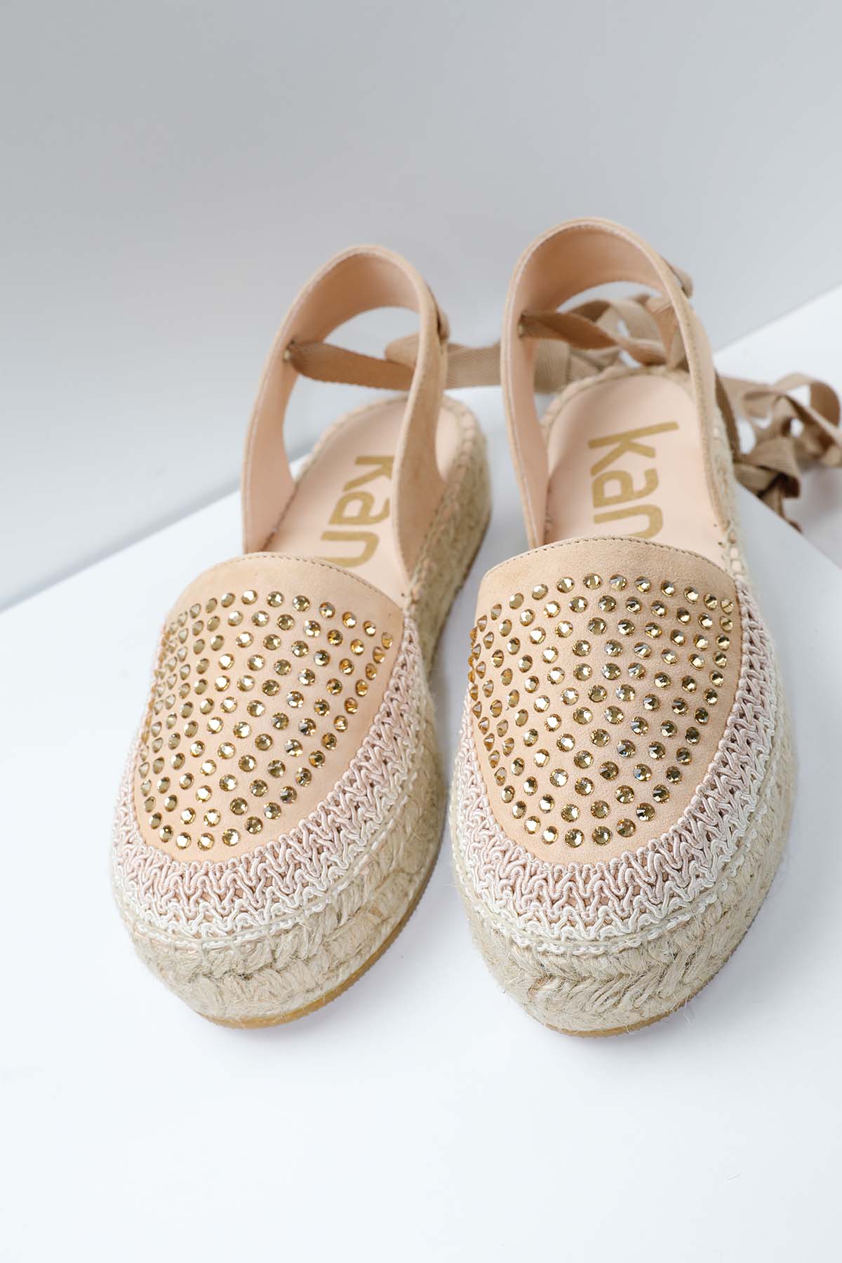 Kanna Bilekten Bağlamalı Taş Detaylı Süet Espadril-Libas Trendy Fashion Store
