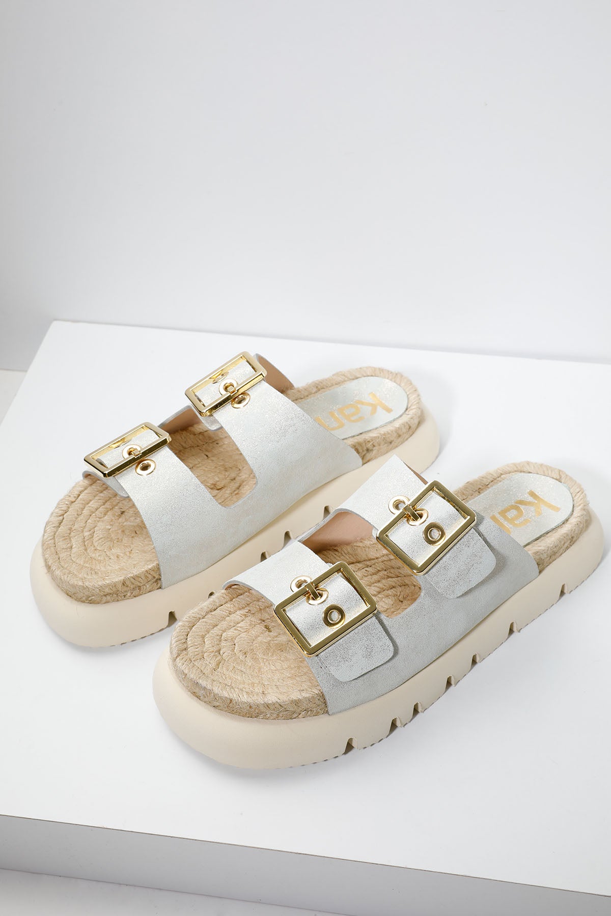 Kanna Çift Metal Tokalı Hasır Deri Terlik-Libas Trendy Fashion Store