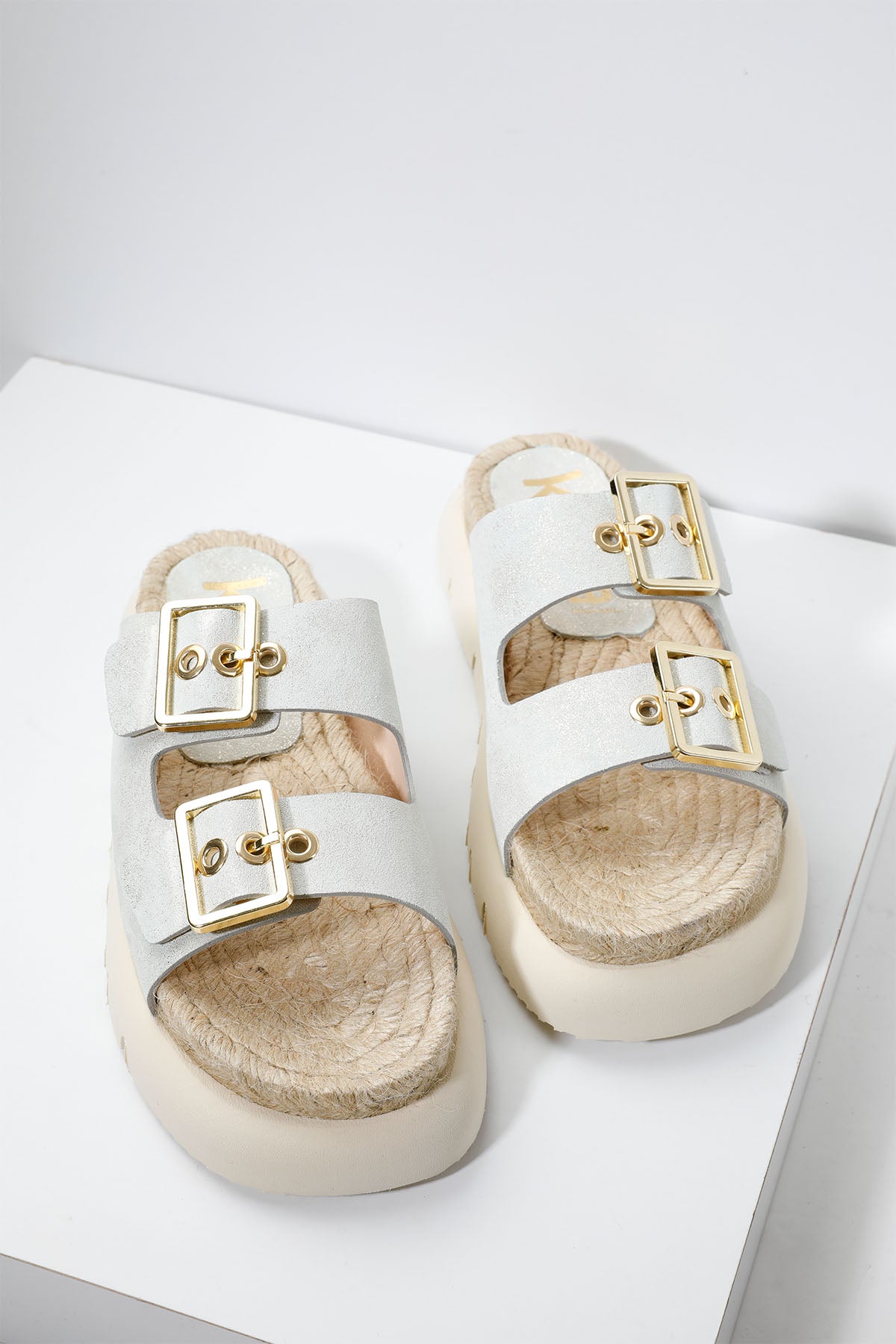 Kanna Çift Metal Tokalı Hasır Deri Terlik-Libas Trendy Fashion Store