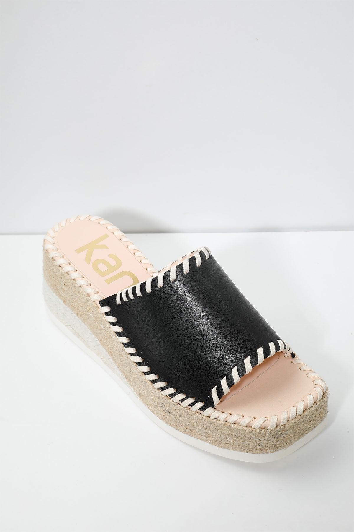 Kanna Küt Burun Örgü Biyeli Deri Terlik-Libas Trendy Fashion Store