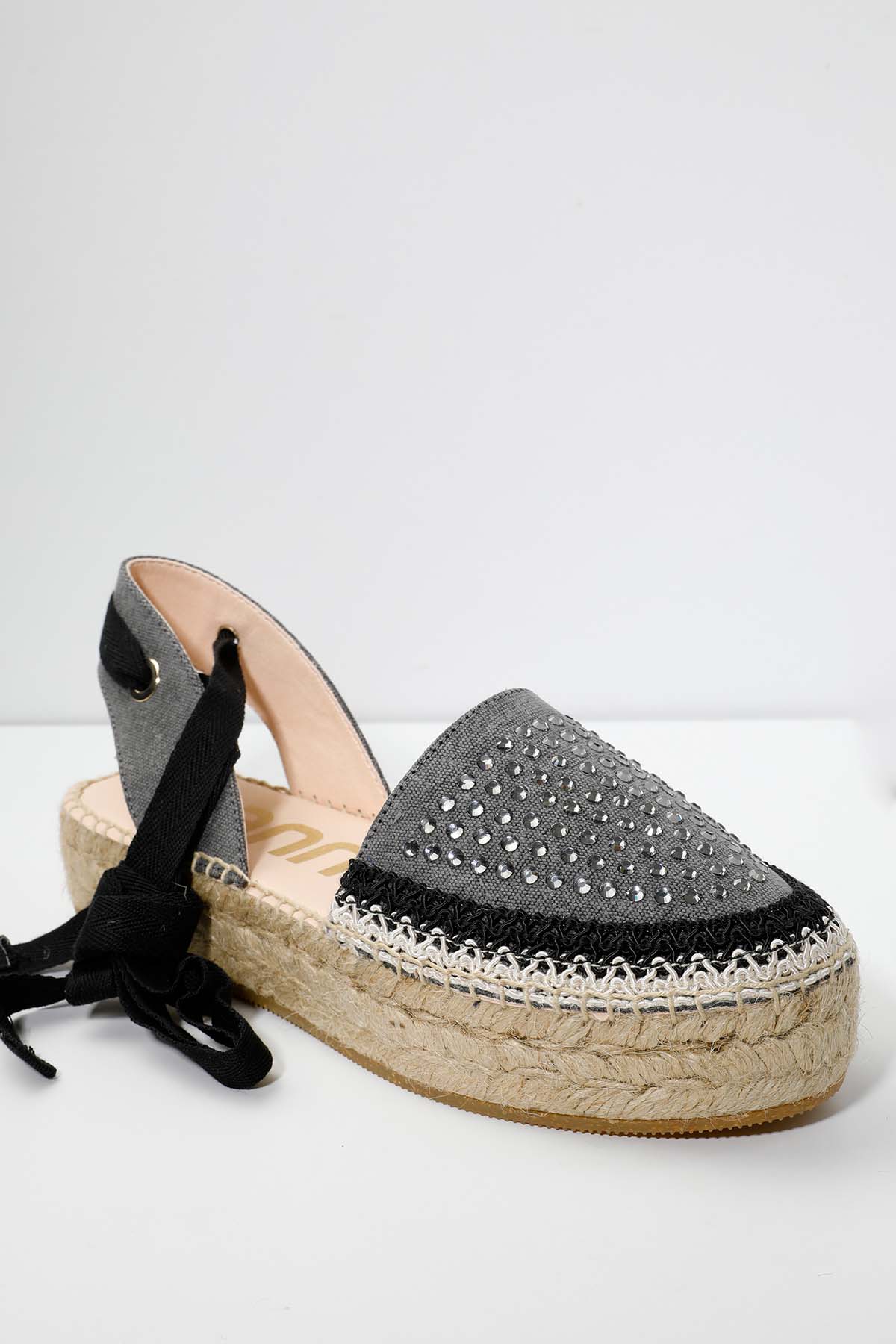 Kanna Bilekten Bağlamalı Taş Detaylı Espadril-Libas Trendy Fashion Store