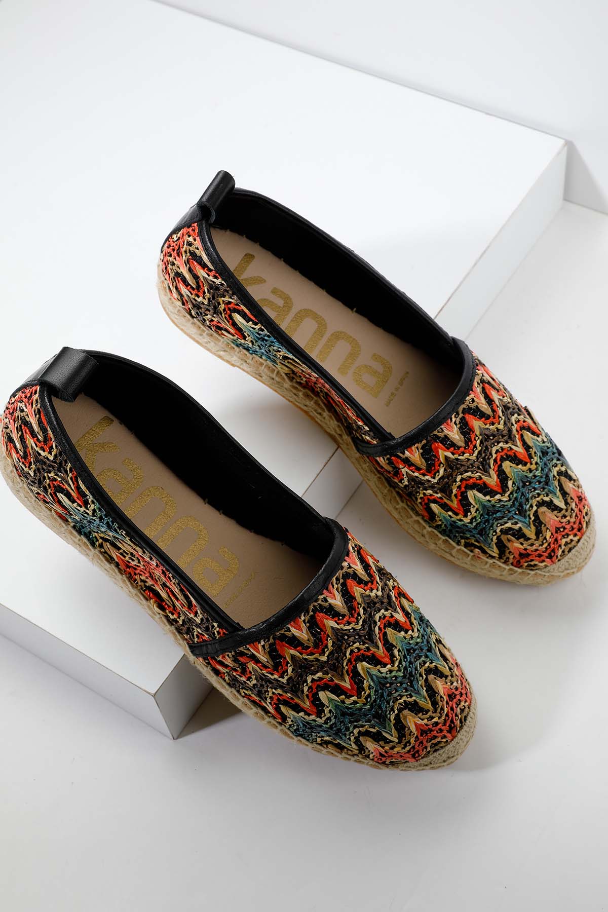 Kanna Renk Geçişli Hasır Örgü Espadril Ayakkabı-Libas Trendy Fashion Store