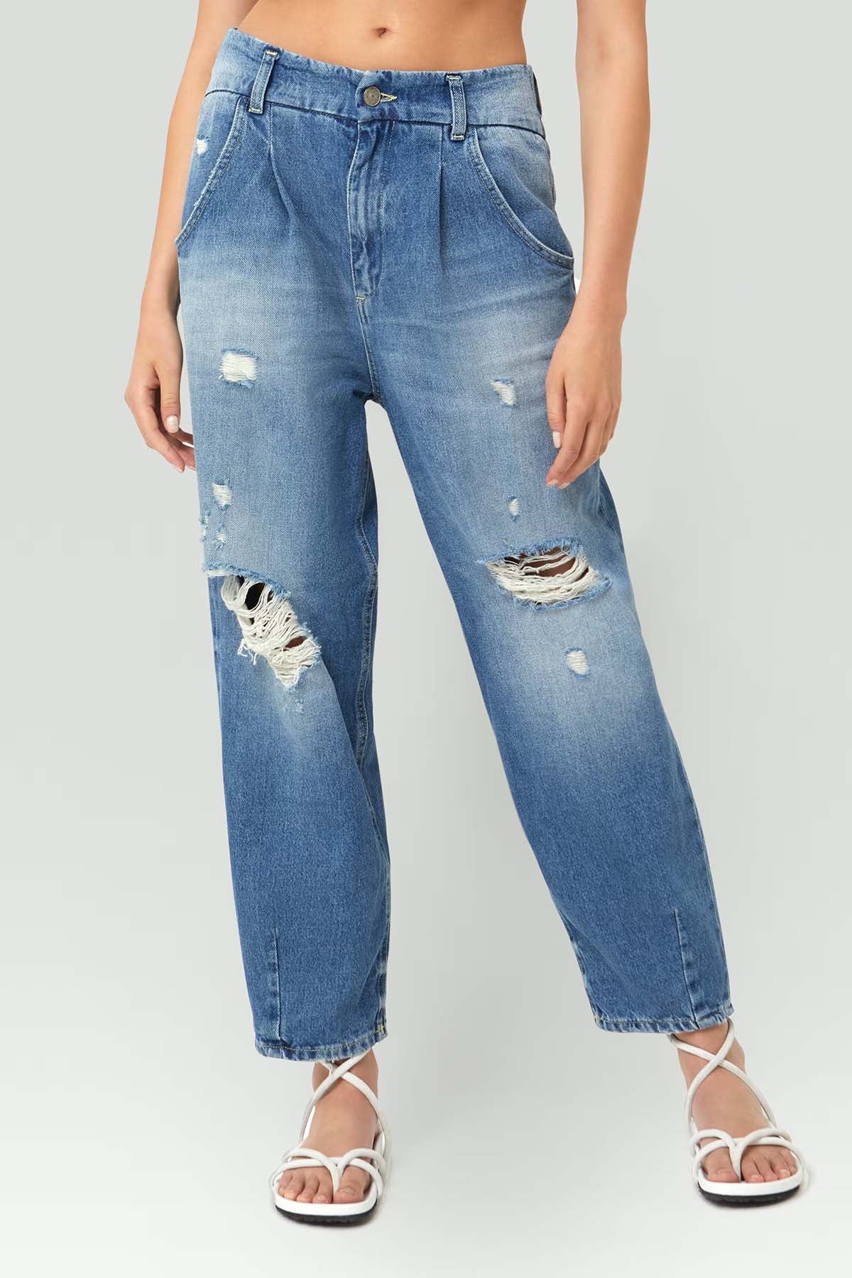 Dondup Flor Yırtık Detaylı Loose Fit Jeans-Libas Trendy Fashion Store