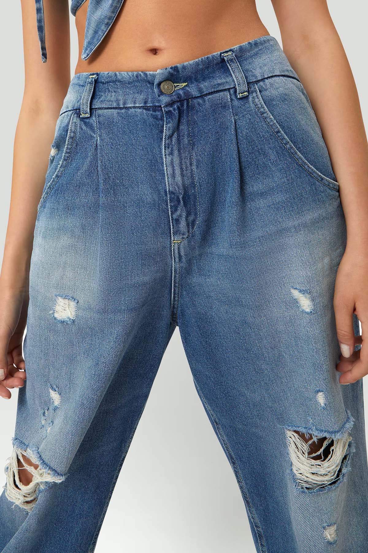 Dondup Flor Yırtık Detaylı Loose Fit Jeans-Libas Trendy Fashion Store