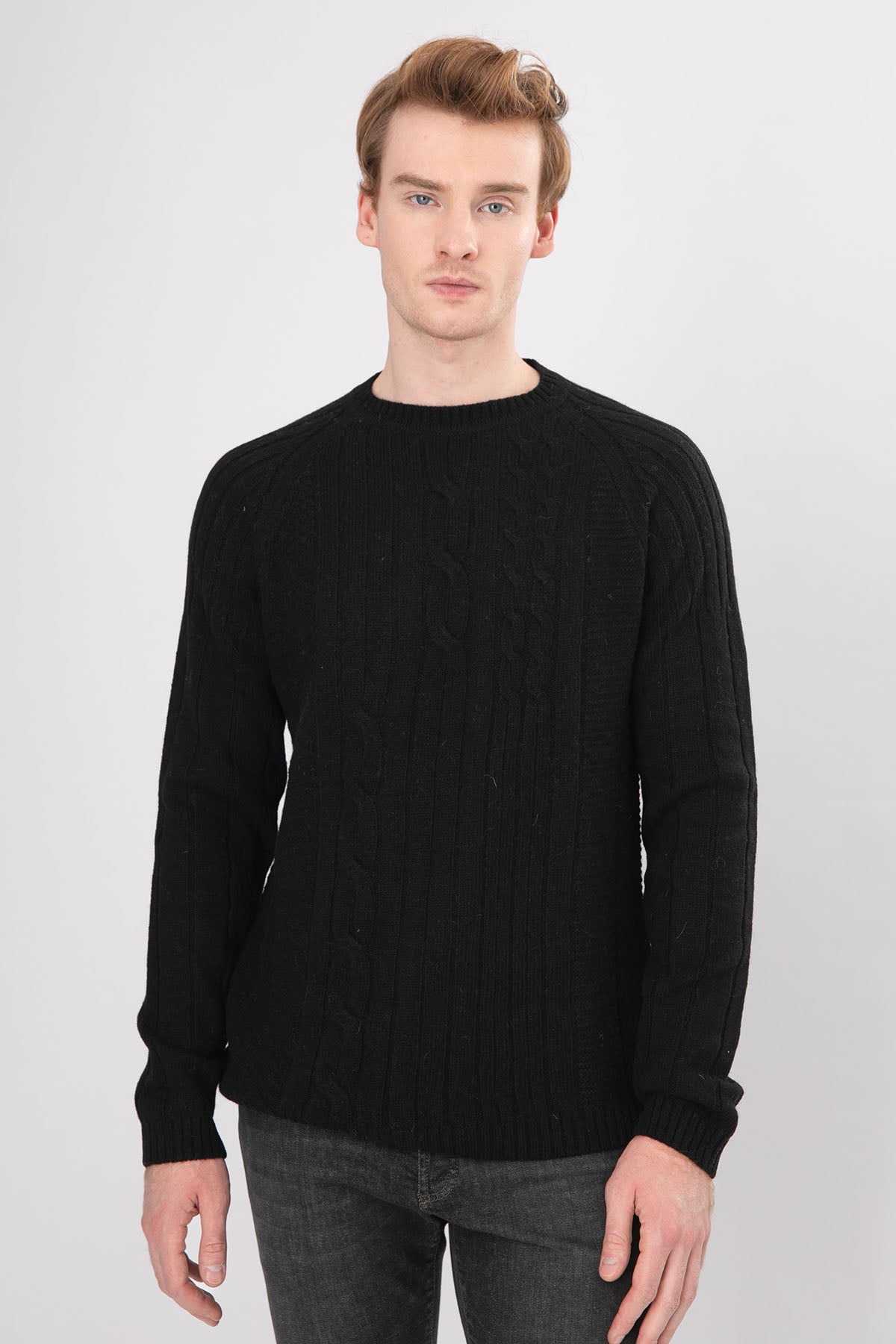 Manifattura Yuvarlak Yaka Saç Örgü Yün Triko-Libas Trendy Fashion Store