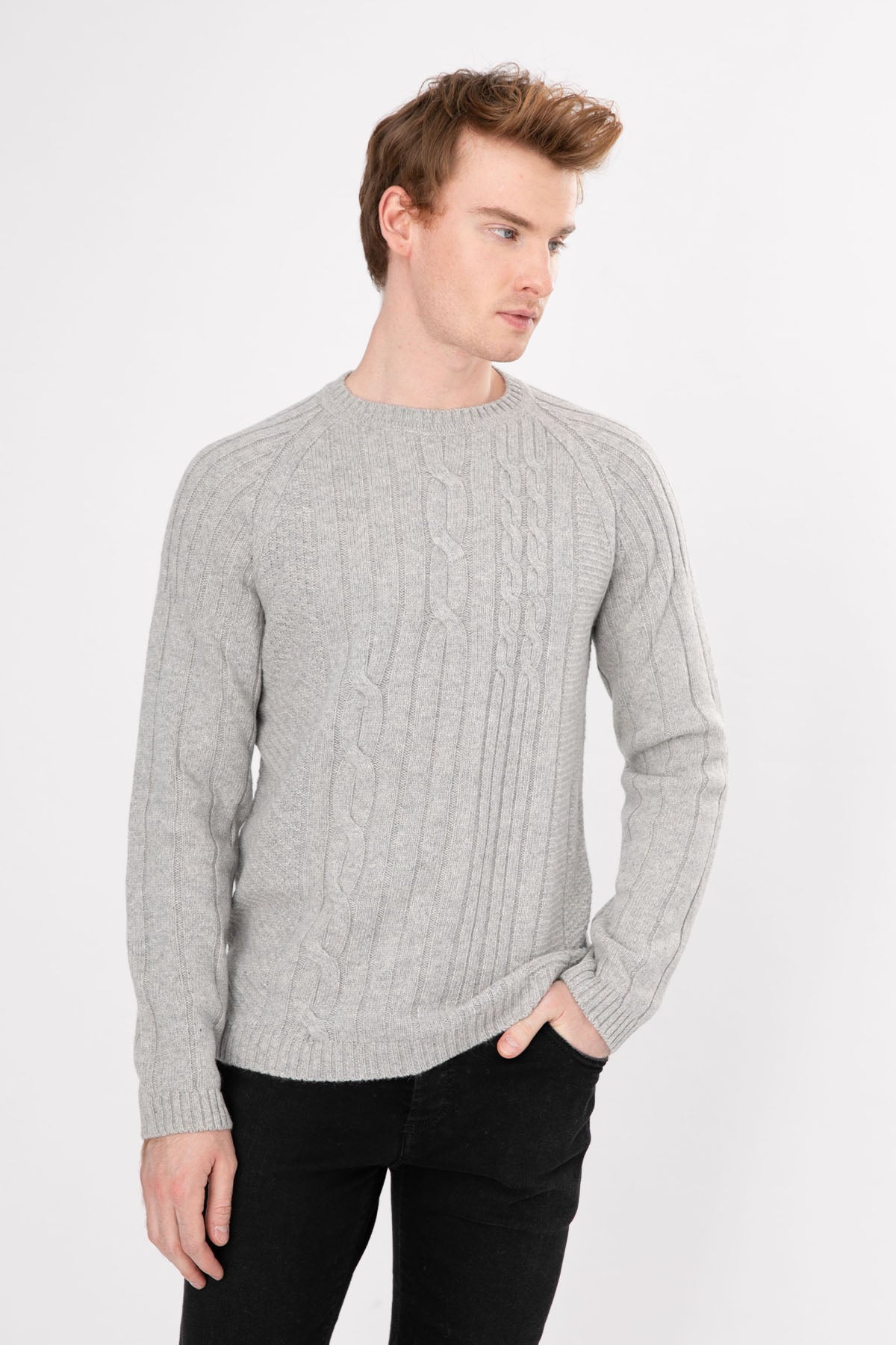 Manifattura Yuvarlak Yaka Saç Örgü Yün Triko-Libas Trendy Fashion Store