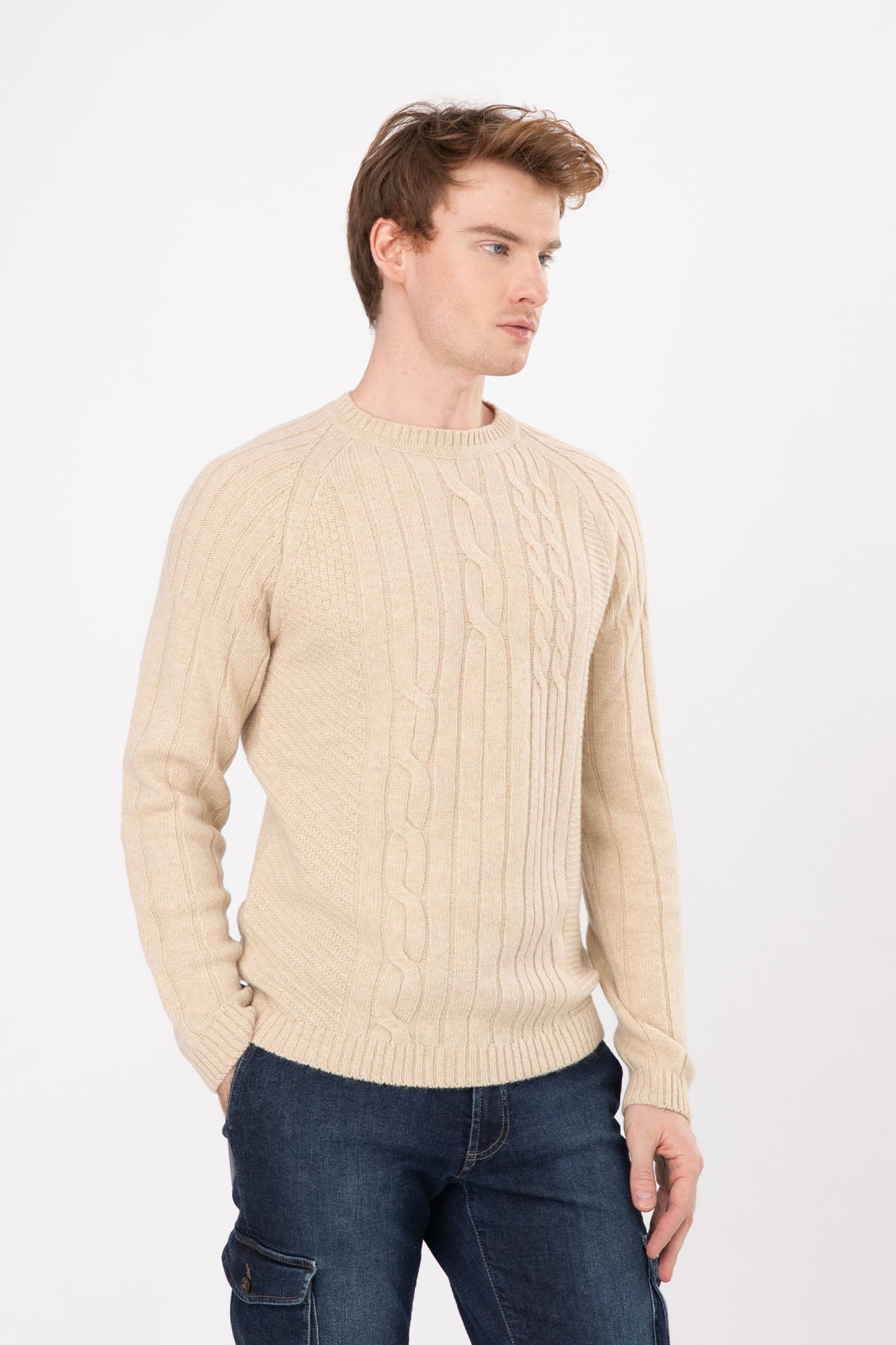 Manifattura Yuvarlak Yaka Saç Örgü Yün Triko-Libas Trendy Fashion Store