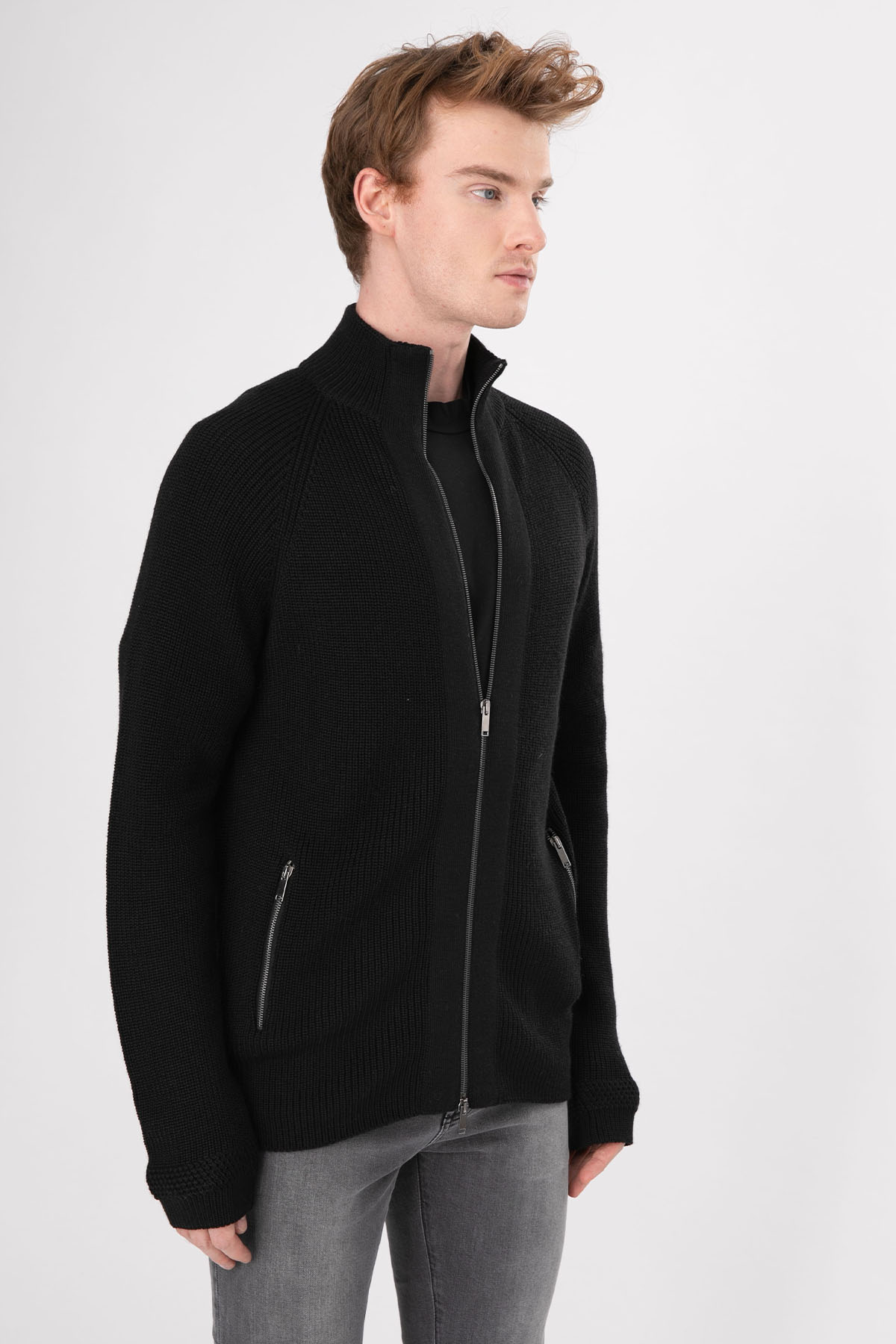 Manifattura Örgü Yün Fermuarlı Triko Ceket-Libas Trendy Fashion Store