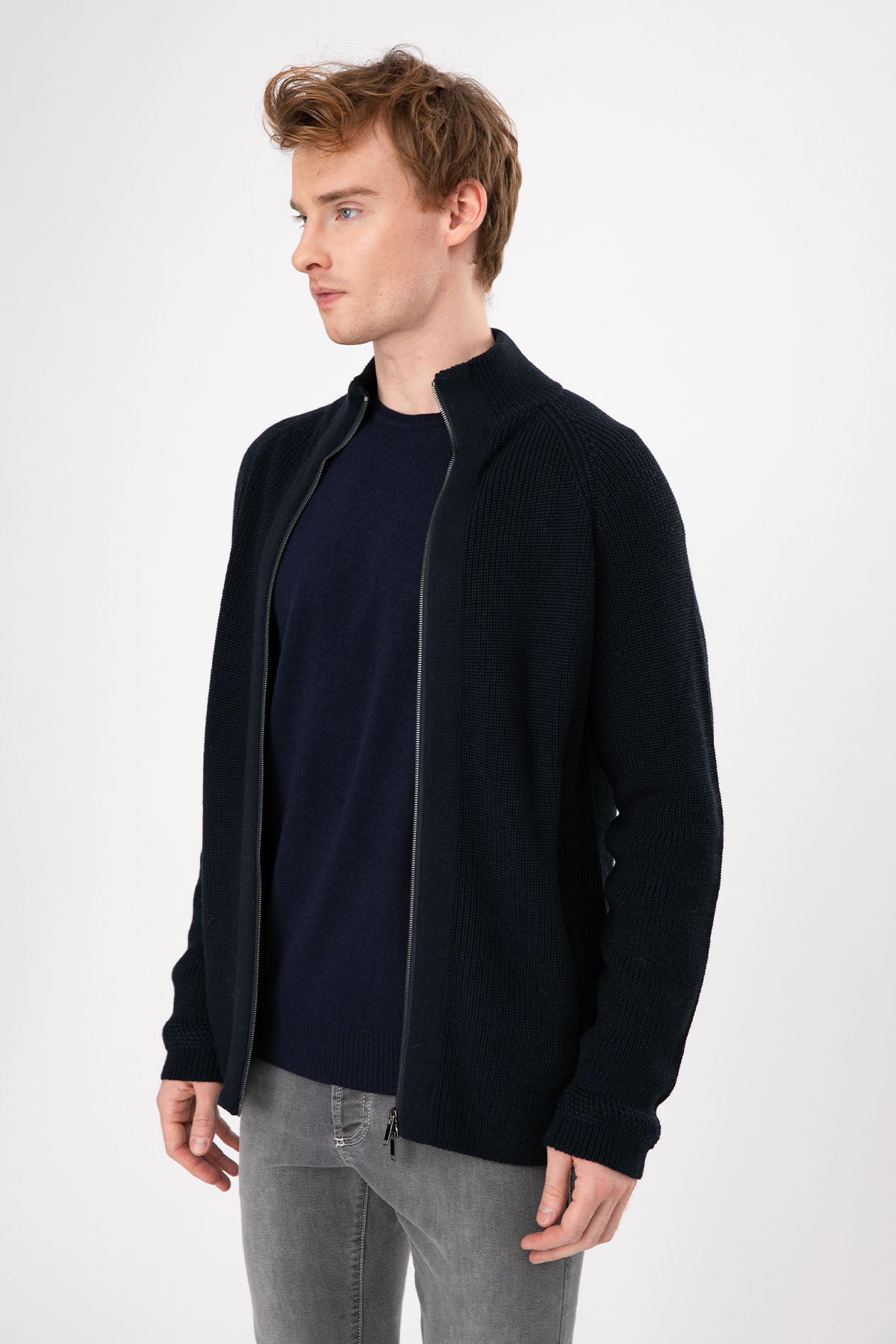 Manifattura Örgü Yün Fermuarlı Triko Ceket-Libas Trendy Fashion Store