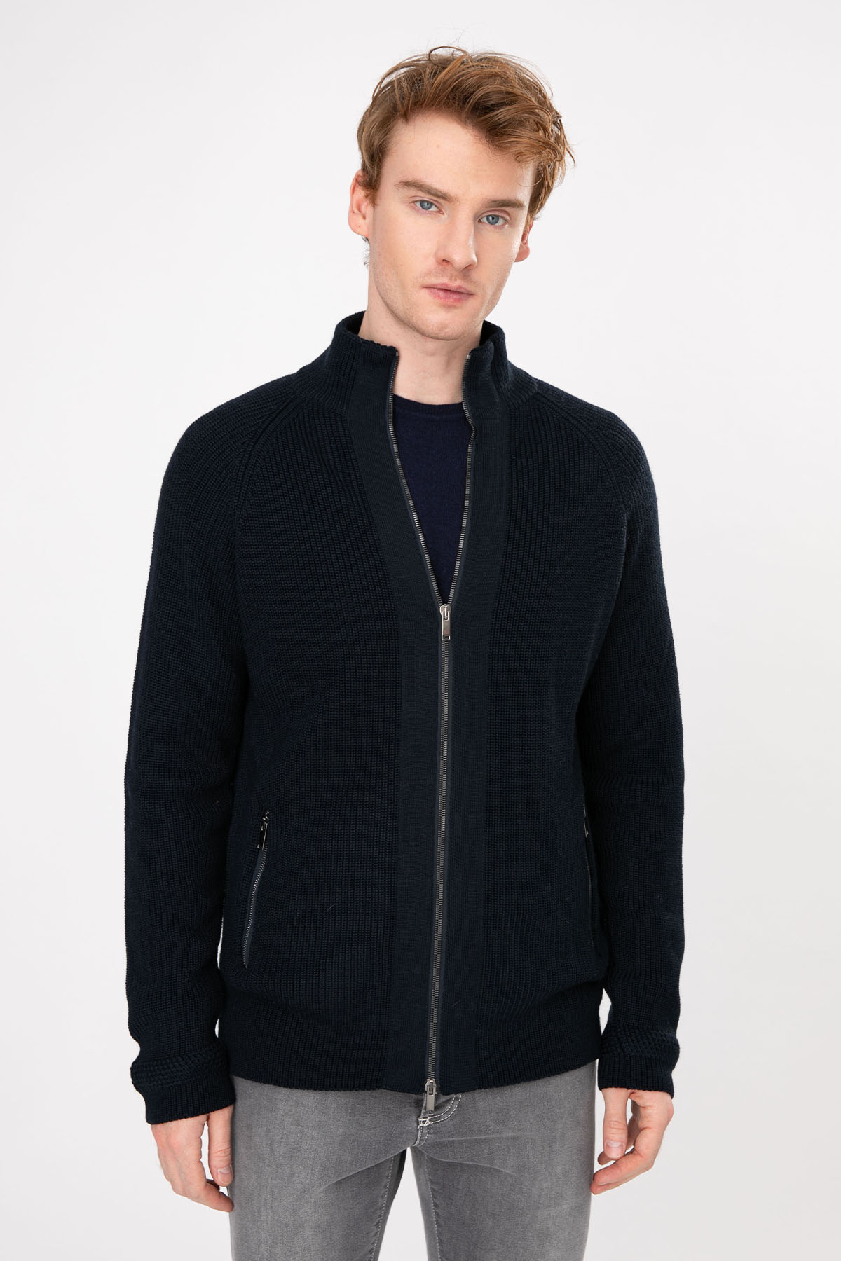 Manifattura Örgü Yün Fermuarlı Triko Ceket-Libas Trendy Fashion Store