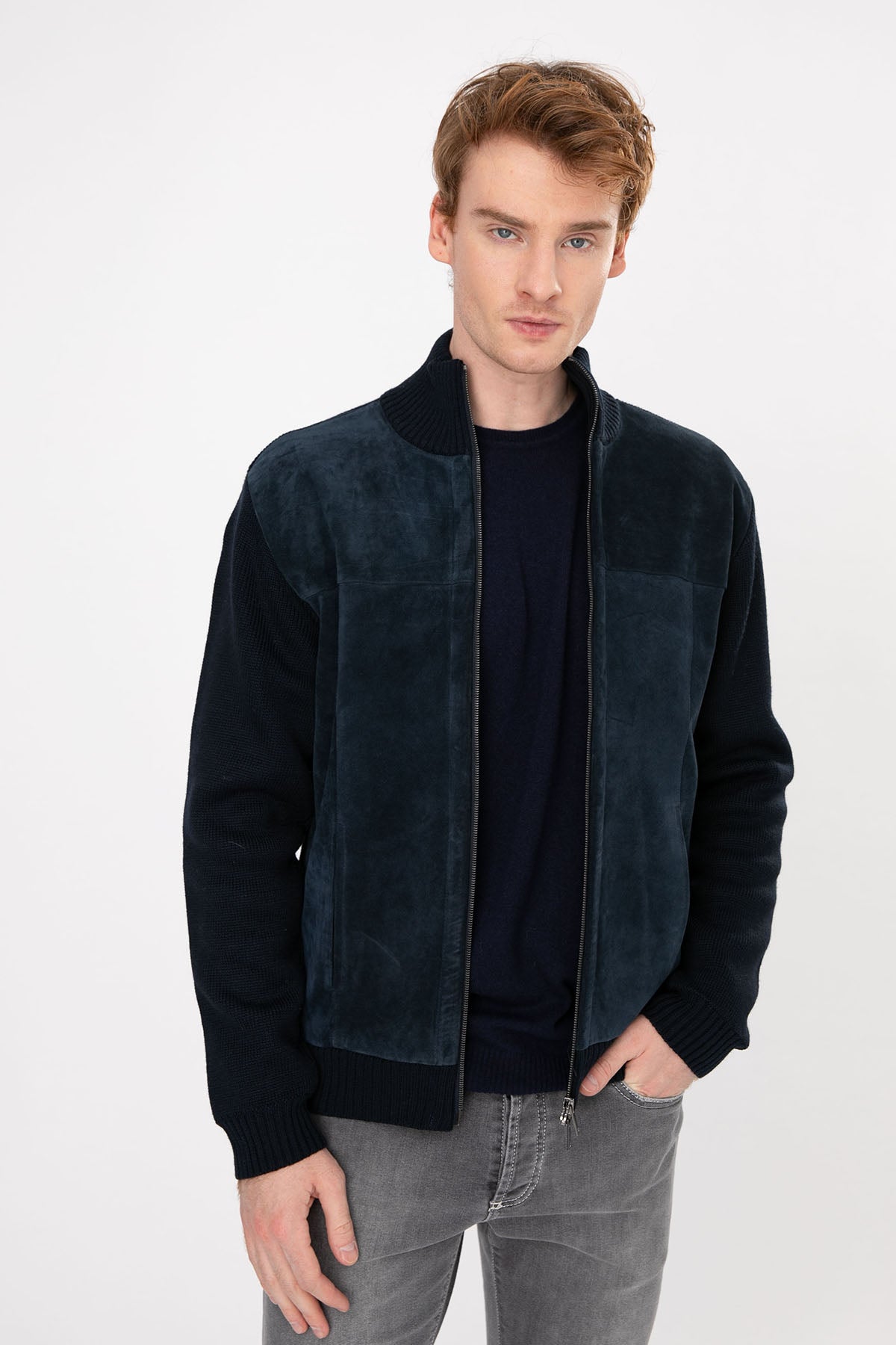 Manifattura Örgü Triko Detaylı Süet Deri Ceket-Libas Trendy Fashion Store