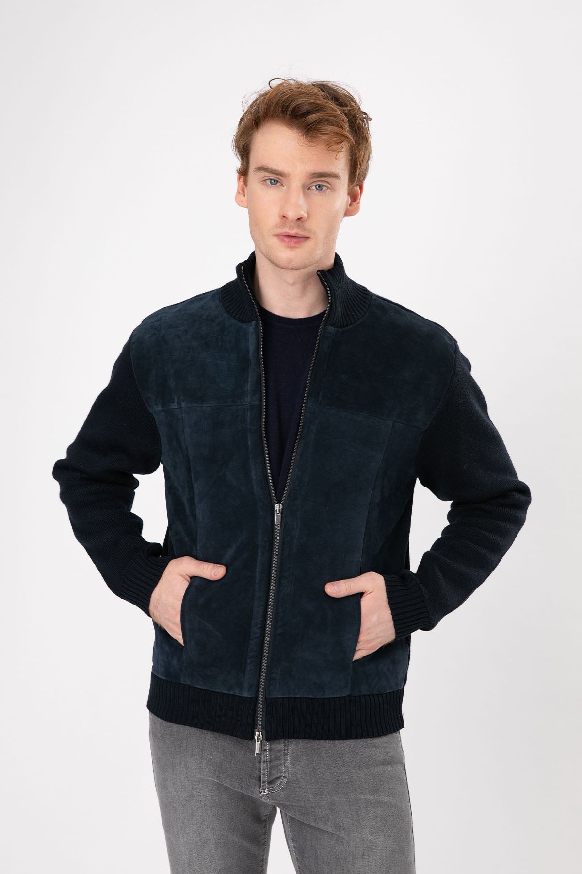 Manifattura Örgü Triko Detaylı Süet Deri Ceket-Libas Trendy Fashion Store