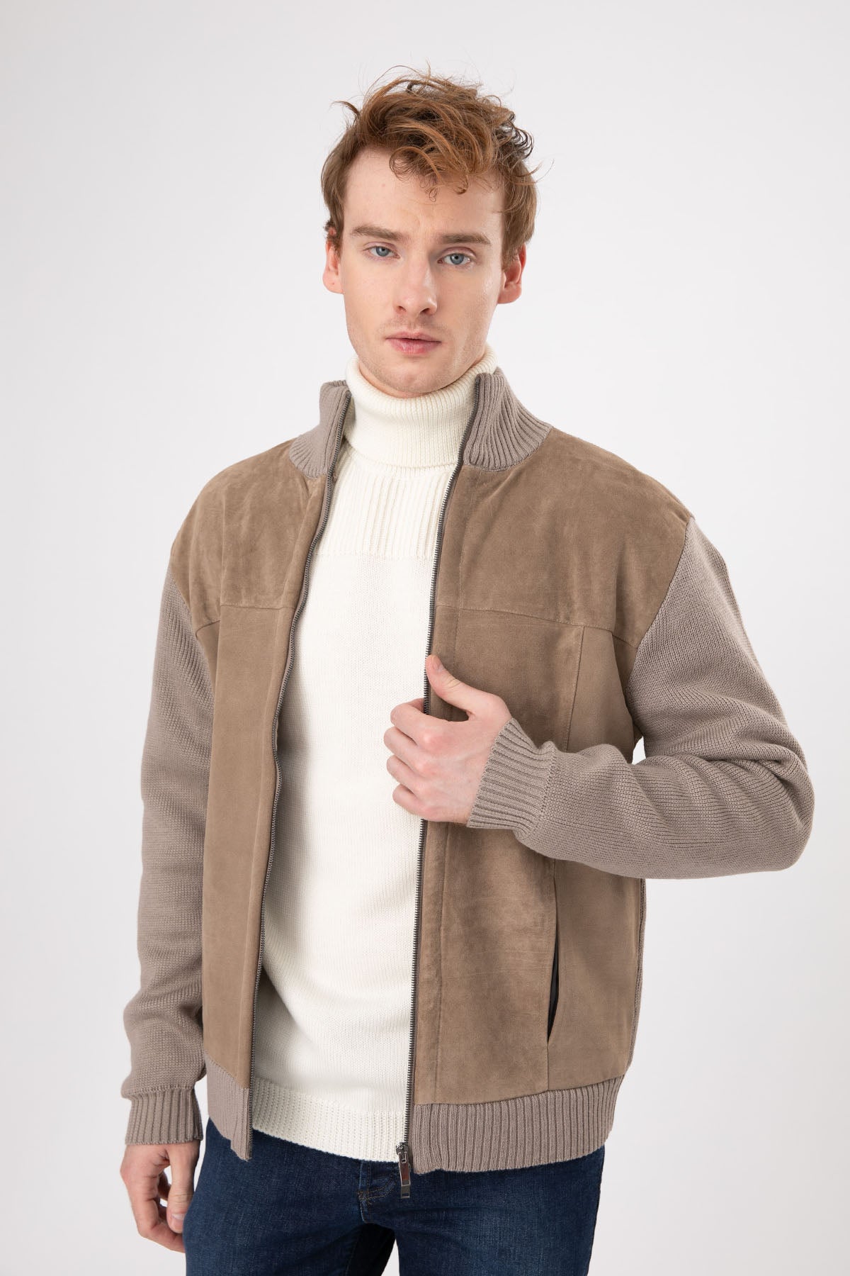 Manifattura Örgü Triko Detaylı Süet Deri Ceket-Libas Trendy Fashion Store