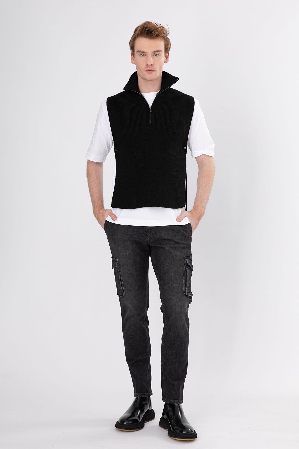 Manifattura Yarım Fermuarlı Örgü Yün Kolsuz Triko-Libas Trendy Fashion Store