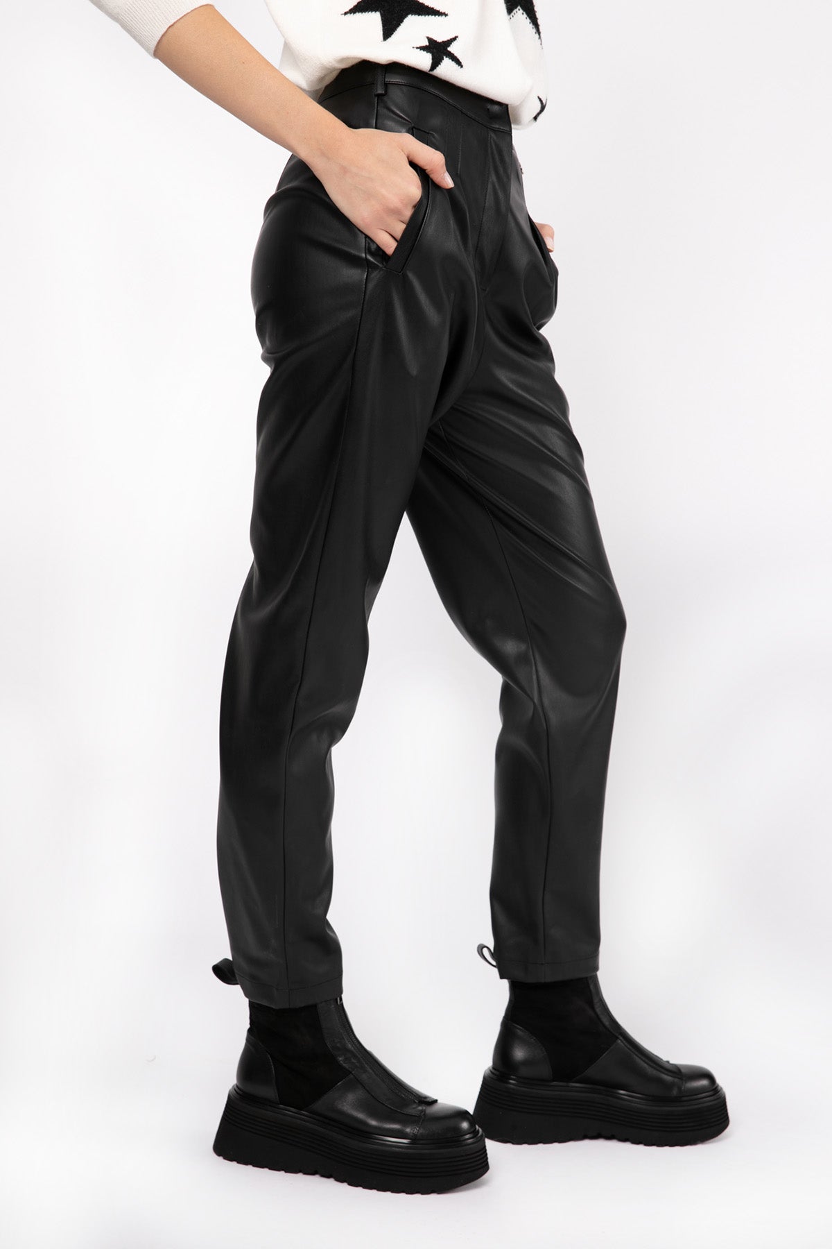 Liu Jo Çift Pileli Deri Pantolon-Libas Trendy Fashion Store