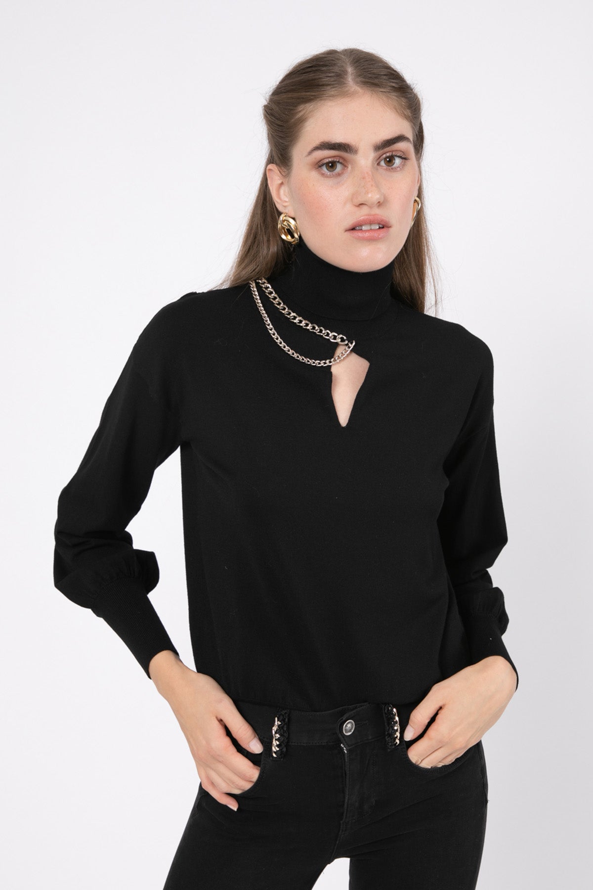 Liu Jo Balıkçı Yaka Metal Aksesuarlı Triko-Libas Trendy Fashion Store