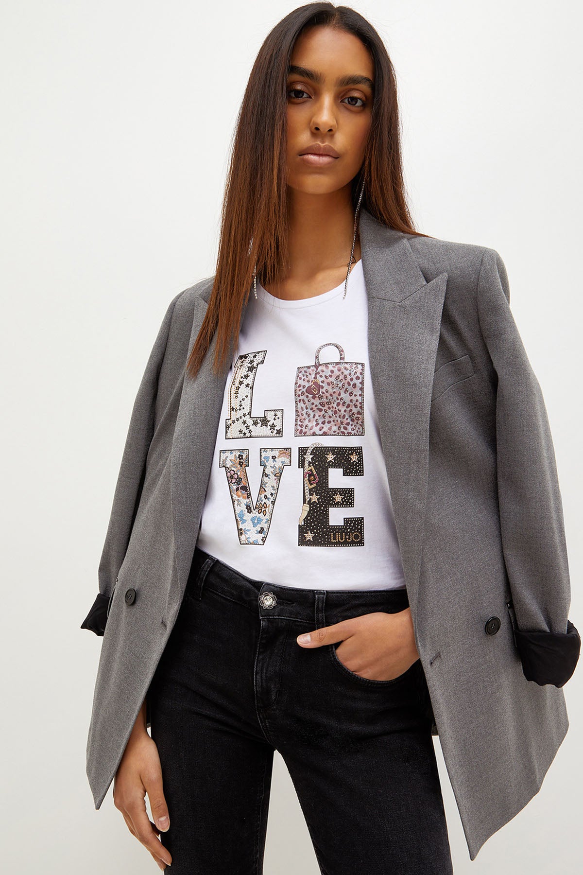 Liu Jo Yuvarlak Yaka Aksesuar Detaylı T-shirt-Libas Trendy Fashion Store