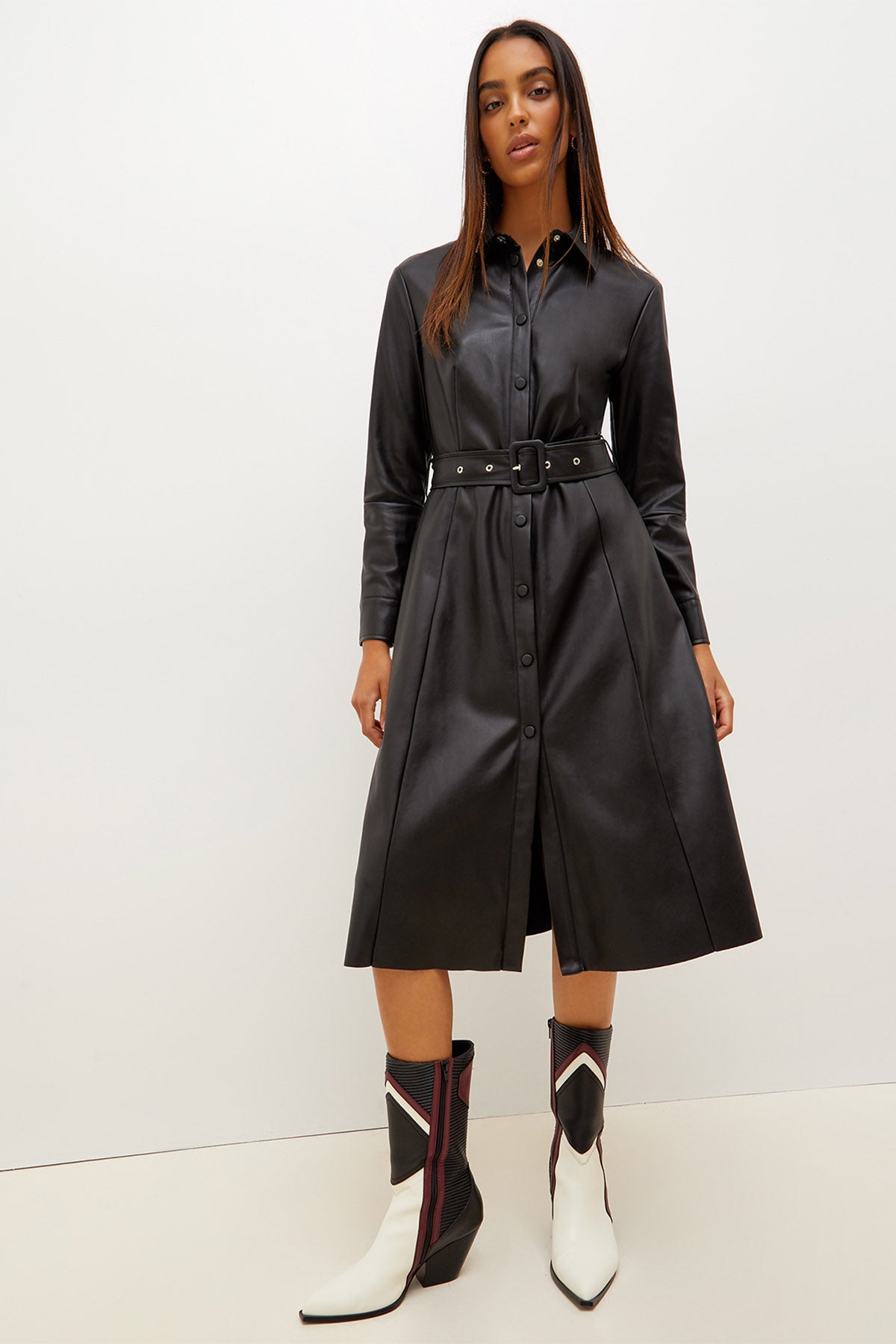 Liu Jo Kemerli Midi Deri Gömlek Elbise-Libas Trendy Fashion Store