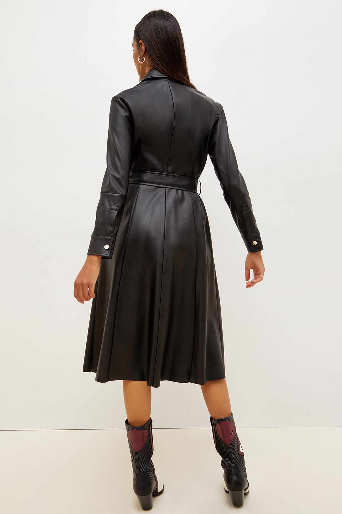 Liu Jo Kemerli Midi Deri Gömlek Elbise-Libas Trendy Fashion Store