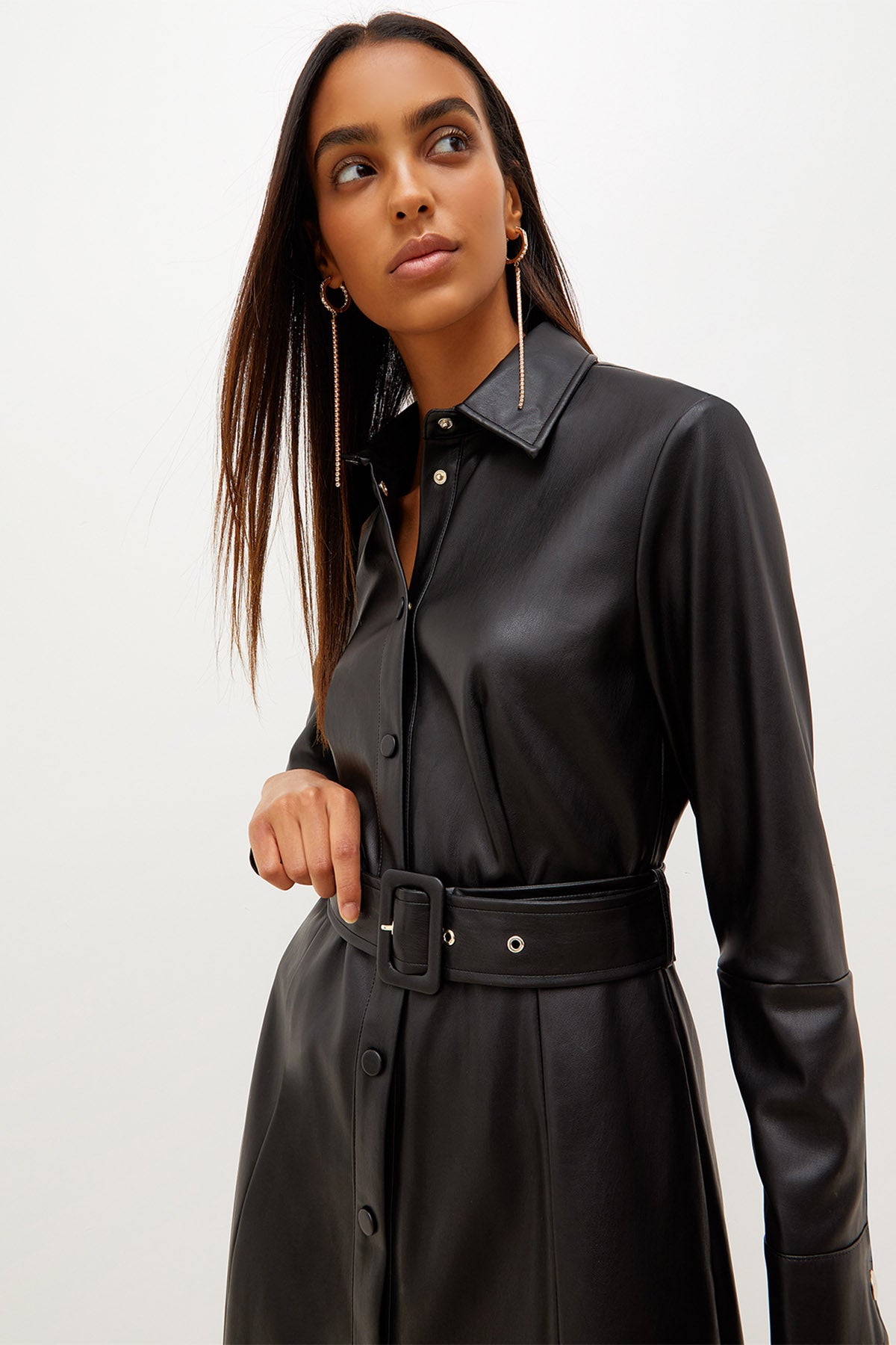 Liu Jo Kemerli Midi Deri Gömlek Elbise-Libas Trendy Fashion Store