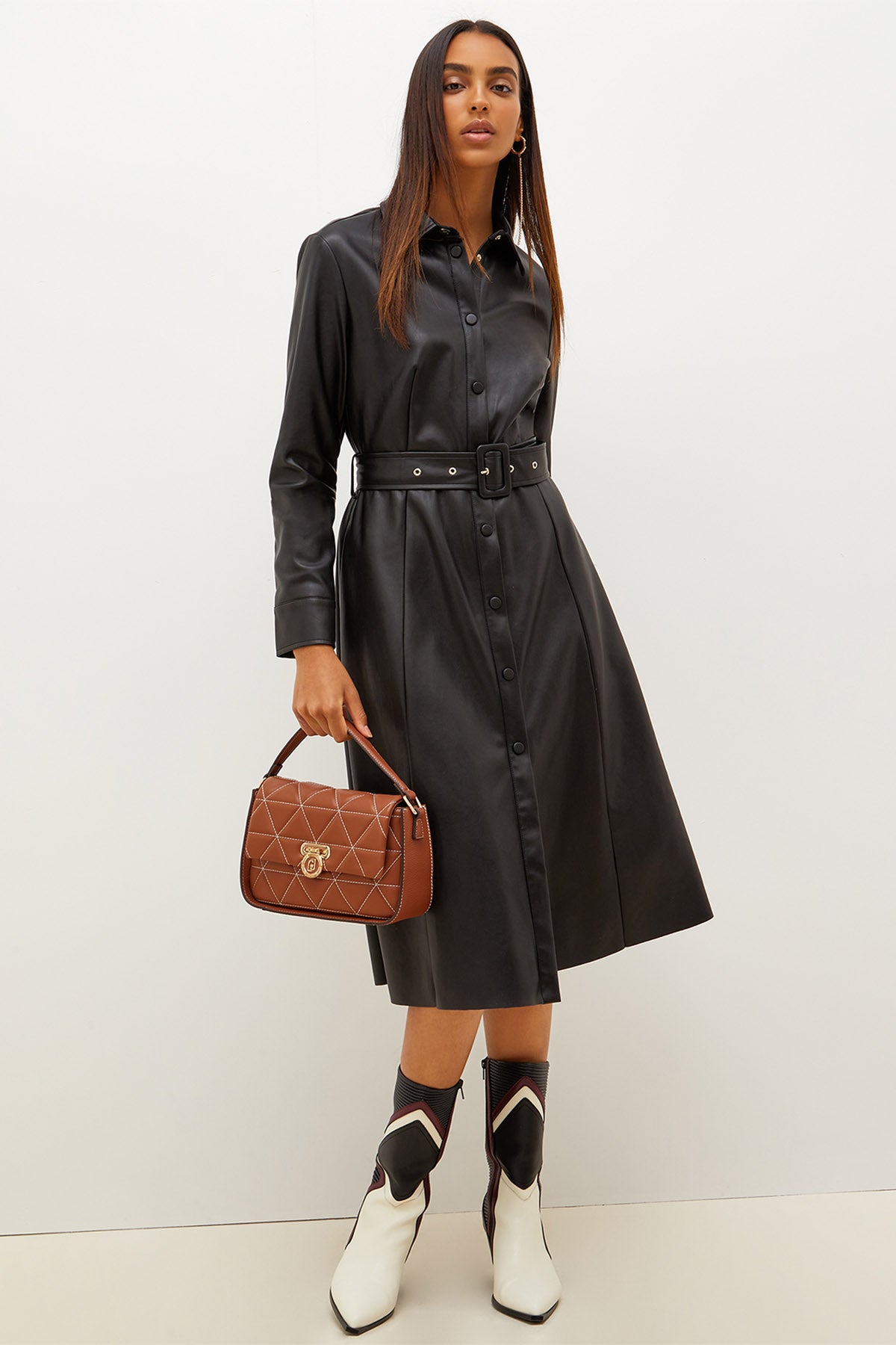 Liu Jo Kemerli Midi Deri Gömlek Elbise-Libas Trendy Fashion Store