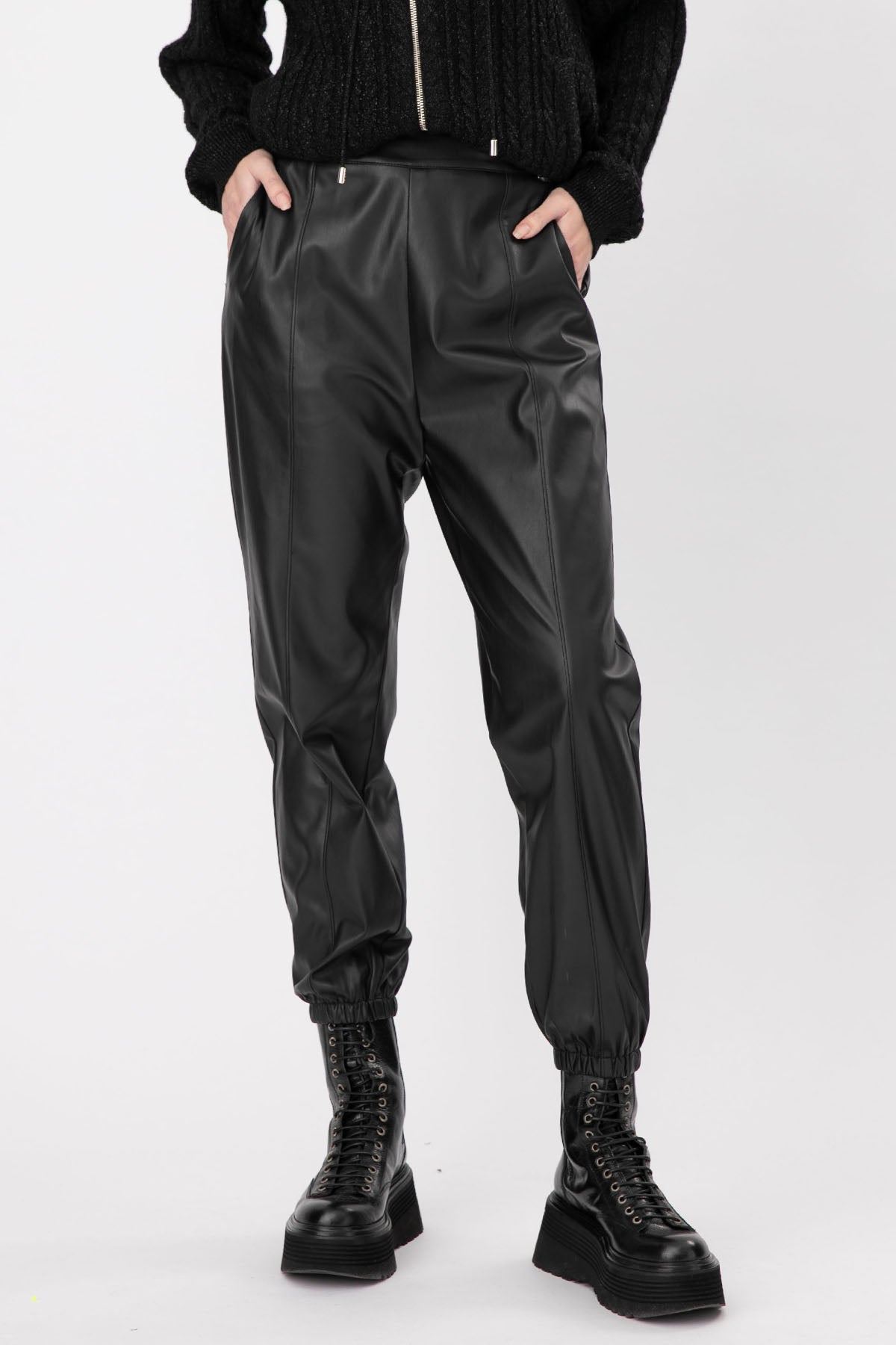 Liu Jo Beli Lastikli Yüksek Bel Deri Eşofman Altı-Libas Trendy Fashion Store