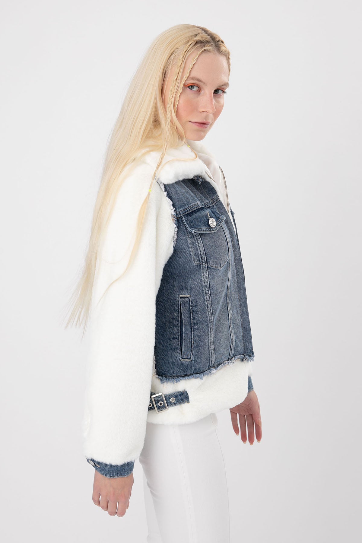 Liu Jo Denim Detaylı Peluş Ceket-Libas Trendy Fashion Store