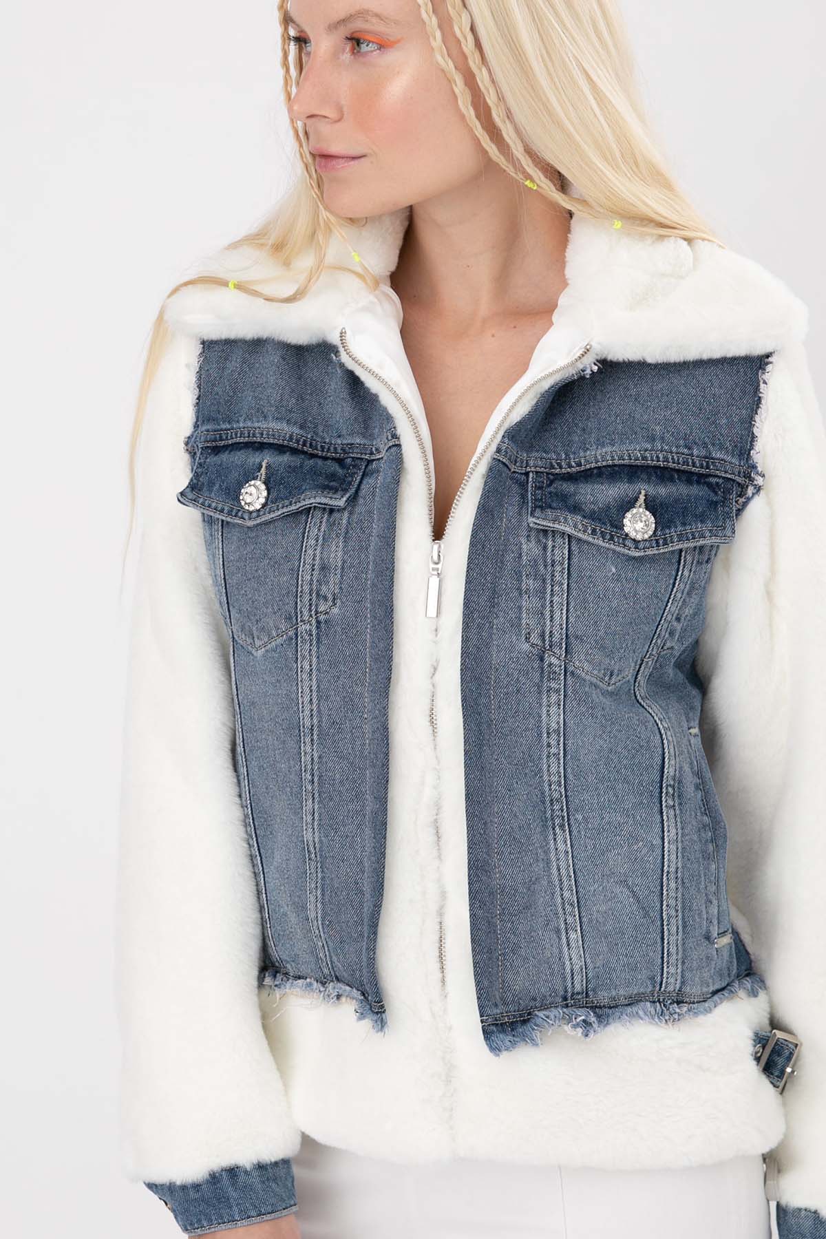 Liu Jo Denim Detaylı Peluş Ceket-Libas Trendy Fashion Store