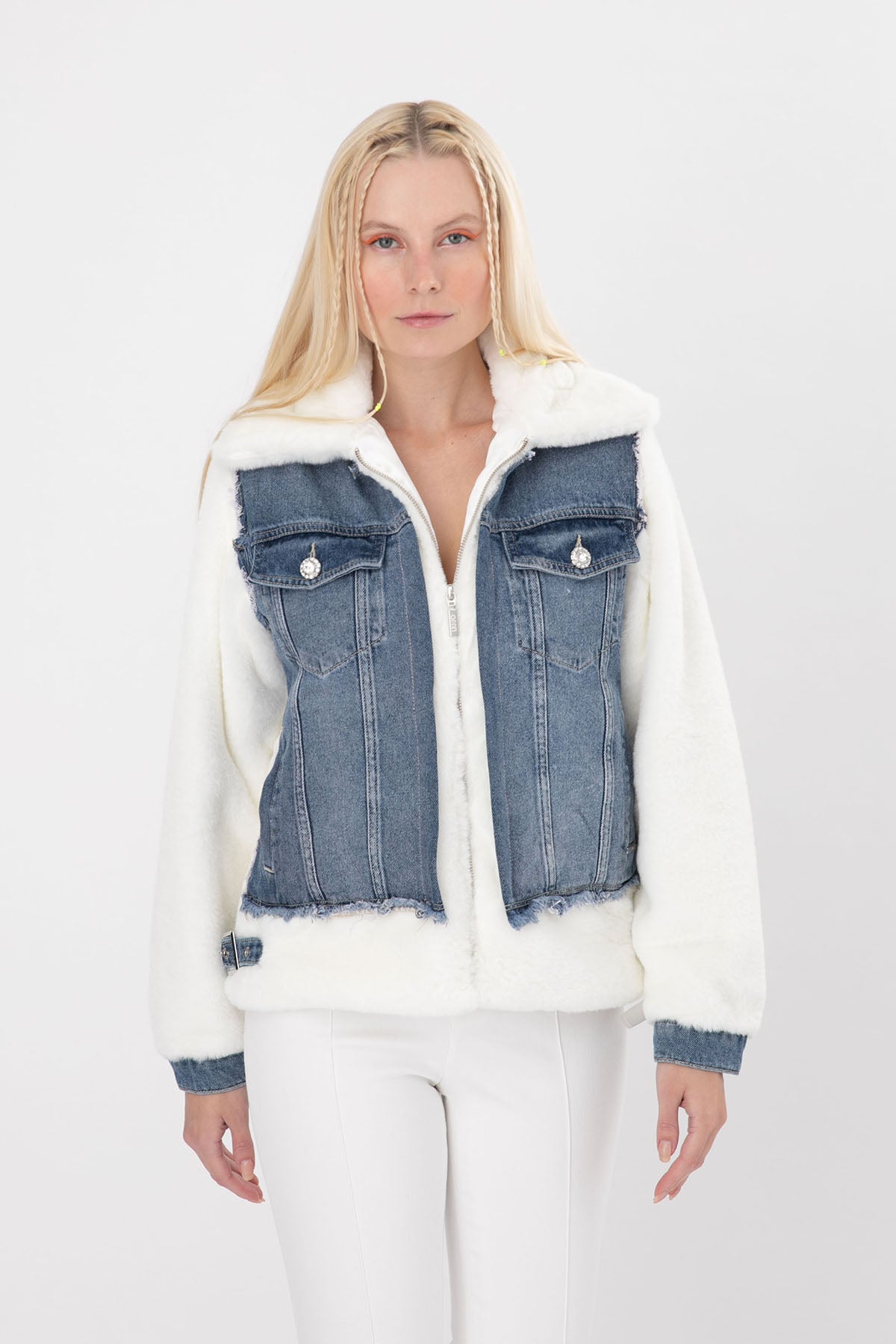 Liu Jo Denim Detaylı Peluş Ceket-Libas Trendy Fashion Store