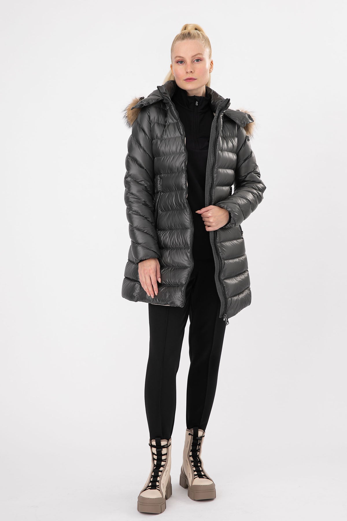 Hetrego Ingrid Slim Fit Kürklü Kapüşonlu Puffer Mont-Libas Trendy Fashion Store