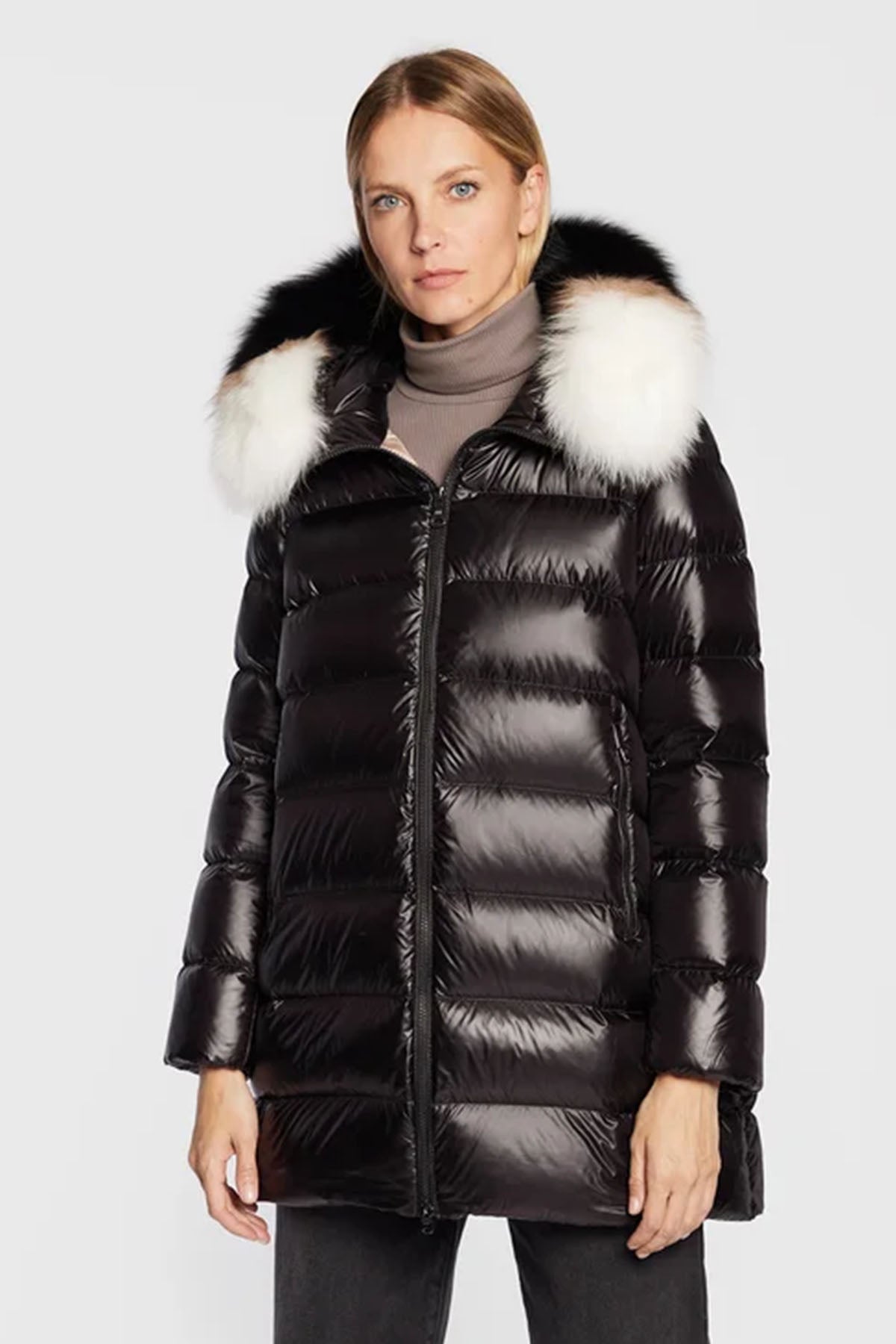 Hetrego Hygiea Kürklü Yaka Parlak Puffer Mont-Libas Trendy Fashion Store