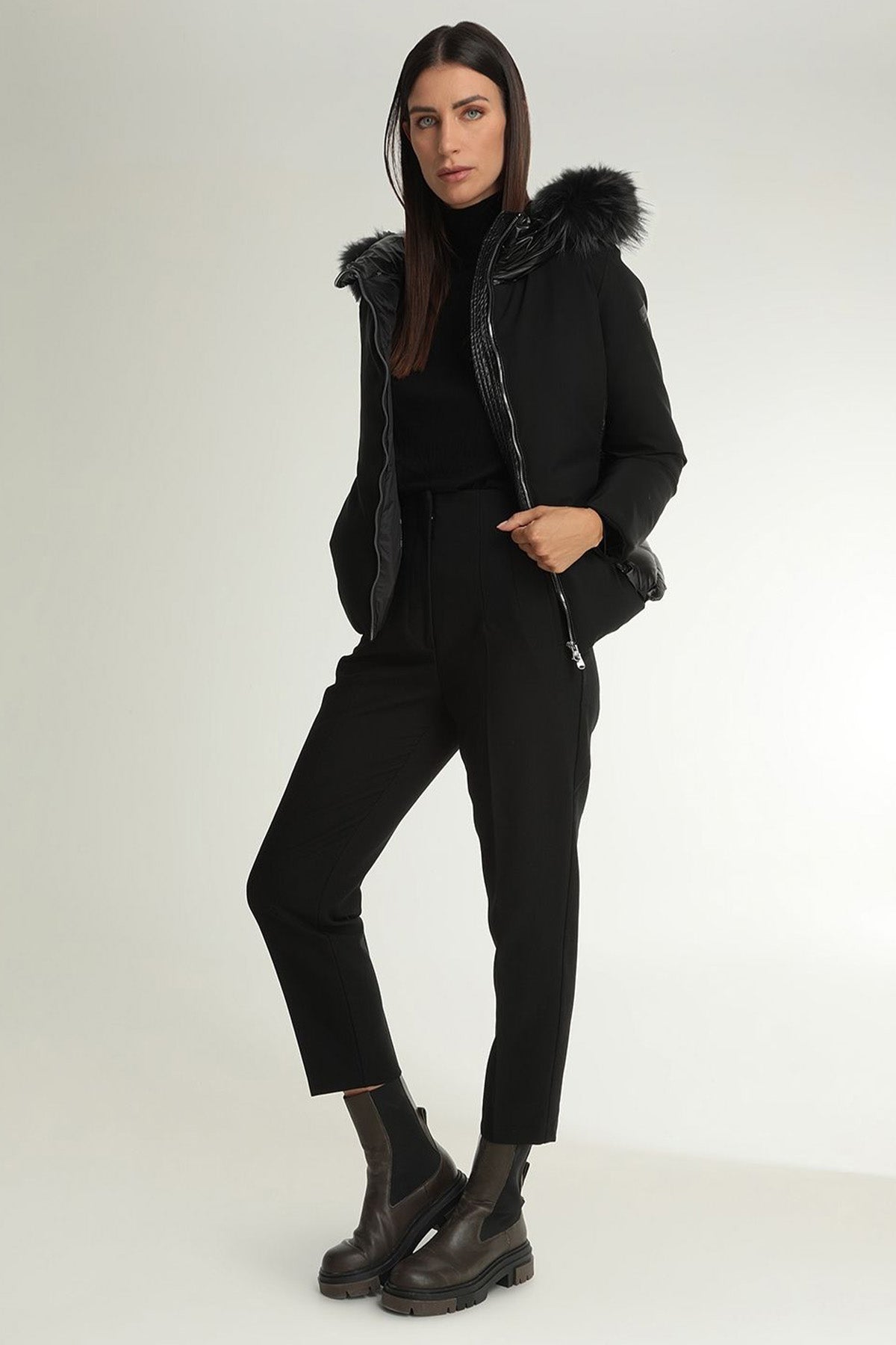 Hetrego Lola Kürklü Kapüşonlu Teknik Puffer Mont-Libas Trendy Fashion Store