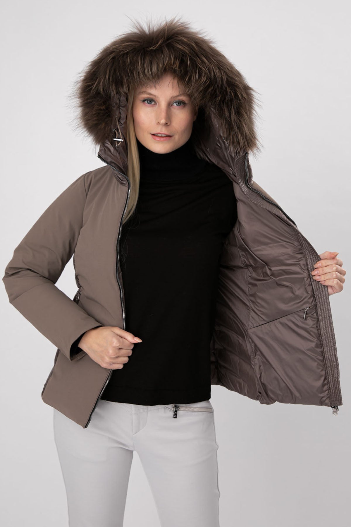 Hetrego Lola Kürklü Kapüşonlu Teknik Puffer Mont-Libas Trendy Fashion Store