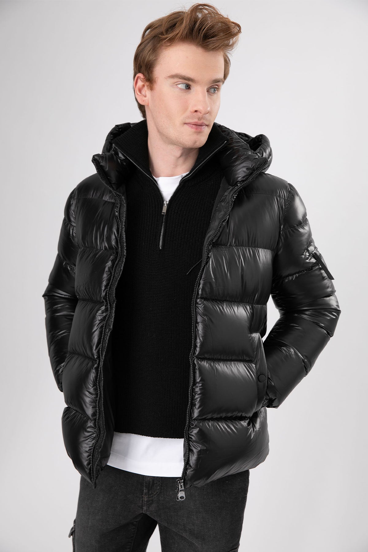 Hetrego Scott Kapüşonlu Parlak Siyah Puffer Mont-Libas Trendy Fashion Store