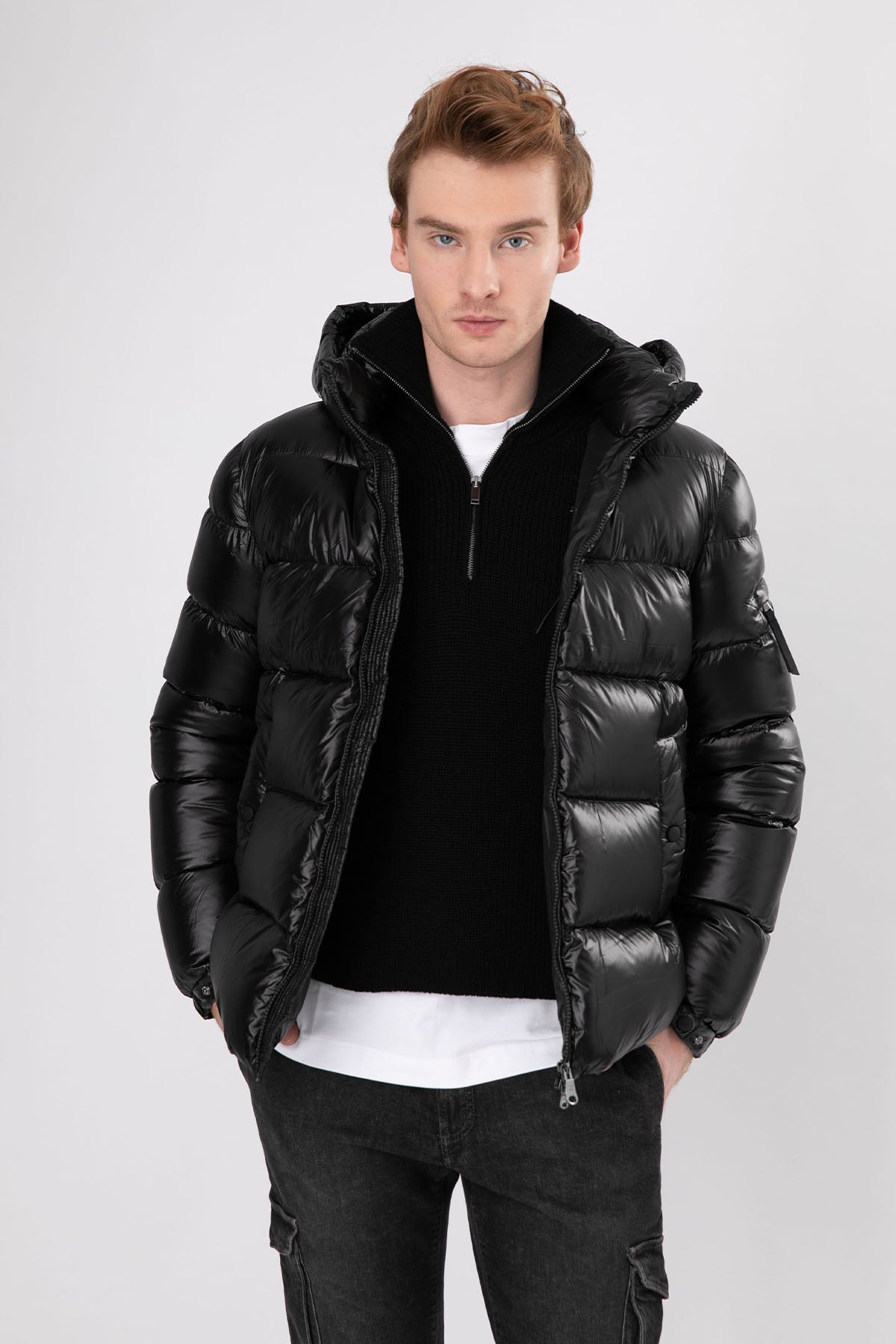 Hetrego Scott Kapüşonlu Parlak Siyah Puffer Mont-Libas Trendy Fashion Store