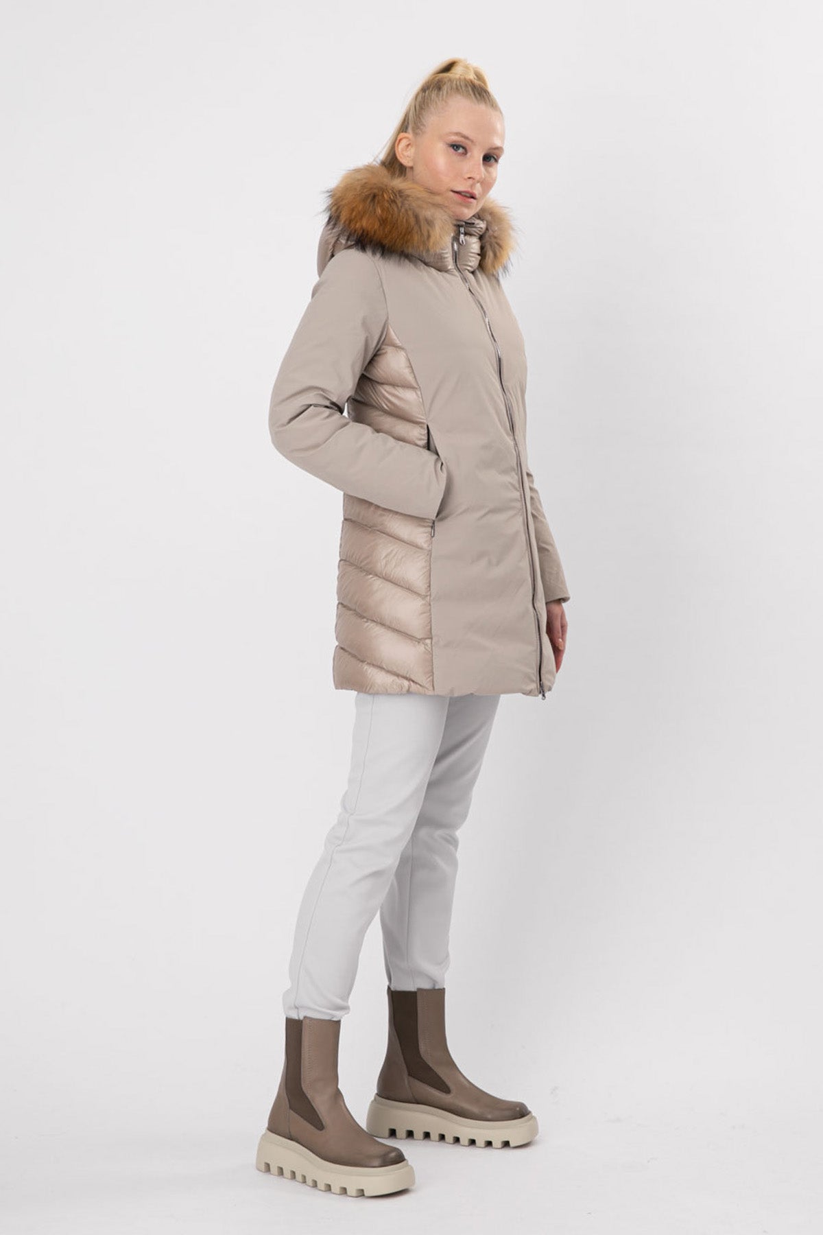 Hetrego Danielle Kürklü Kapüşonlu Teknik Puffer Mont-Libas Trendy Fashion Store