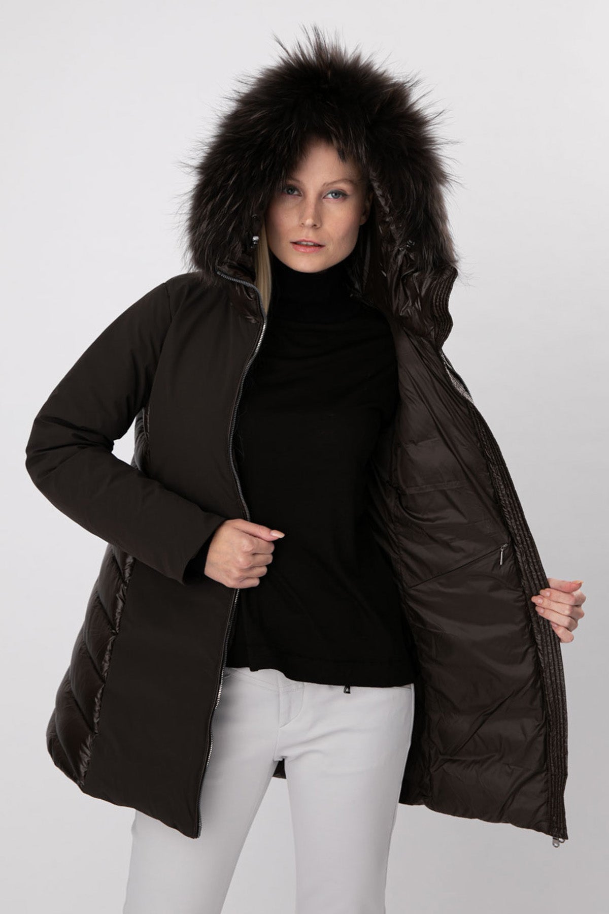 Hetrego Danielle Kürklü Kapüşonlu Teknik Puffer Mont-Libas Trendy Fashion Store