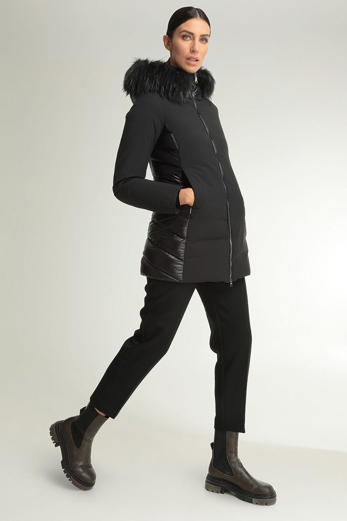 Hetrego Danielle Kürklü Kapüşonlu Teknik Puffer Mont-Libas Trendy Fashion Store