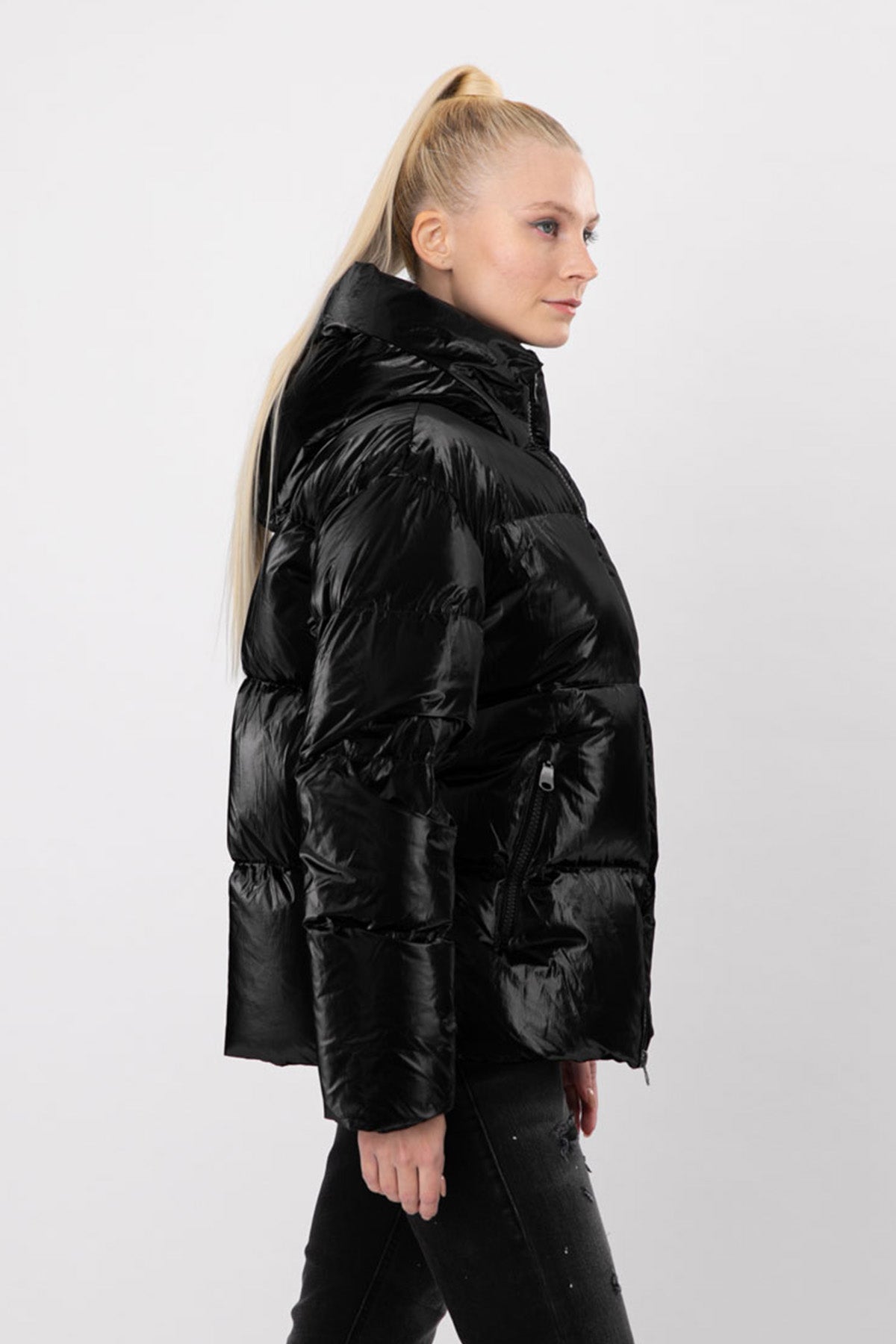 Hetrego Roxie Kapüşonlu Parlak Puffer Mont-Libas Trendy Fashion Store