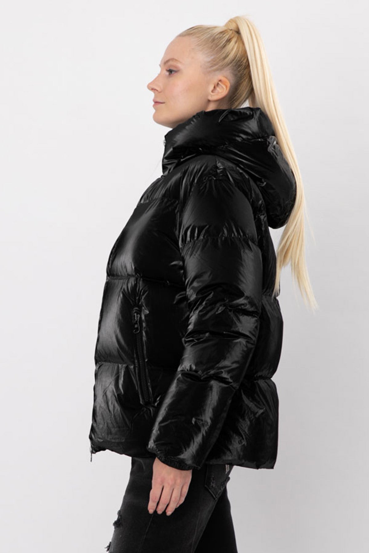 Hetrego Roxie Kapüşonlu Parlak Puffer Mont-Libas Trendy Fashion Store