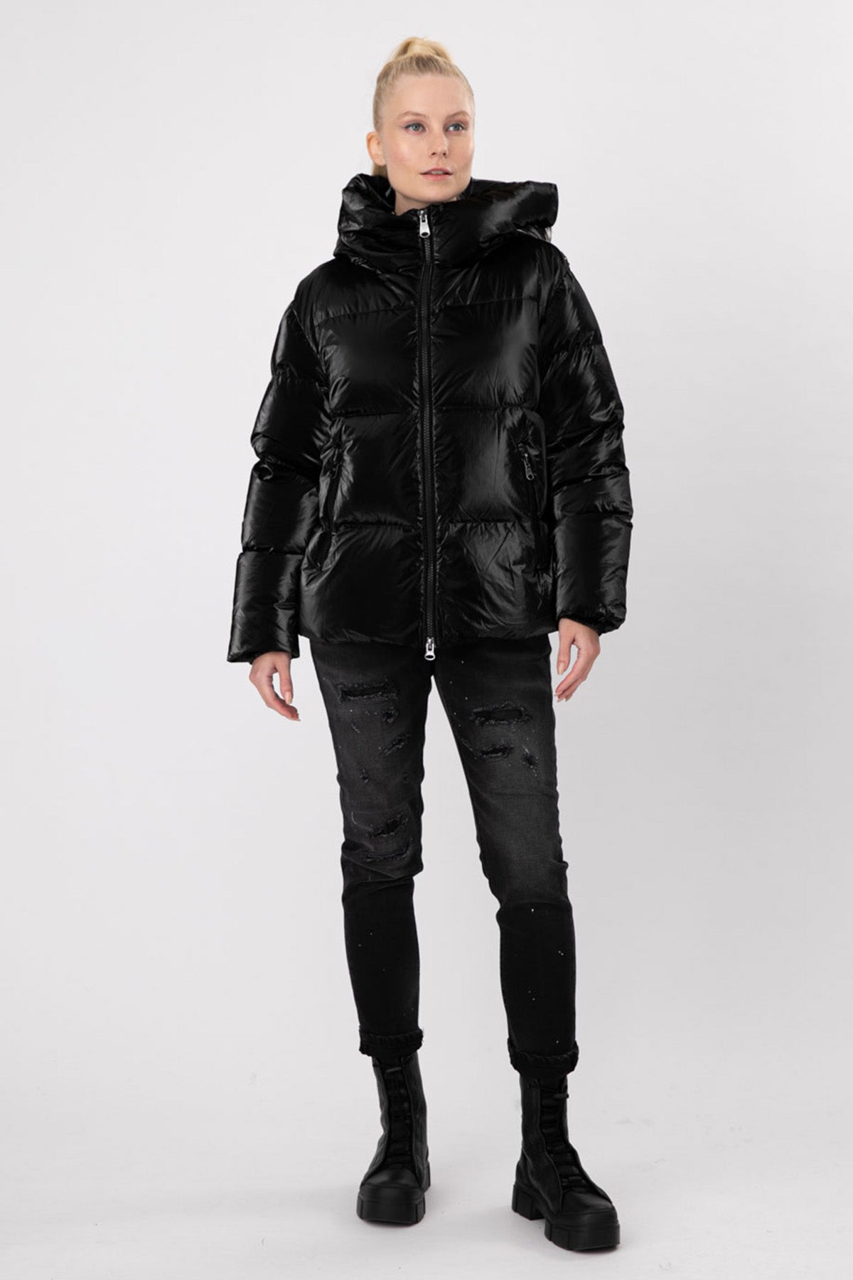 Hetrego Roxie Kapüşonlu Parlak Puffer Mont-Libas Trendy Fashion Store