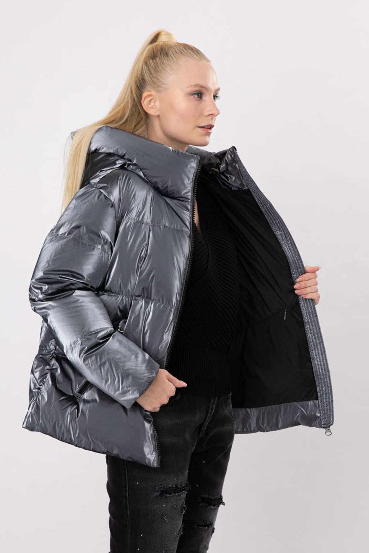 Hetrego Roxie Kapüşonlu Parlak Puffer Mont-Libas Trendy Fashion Store