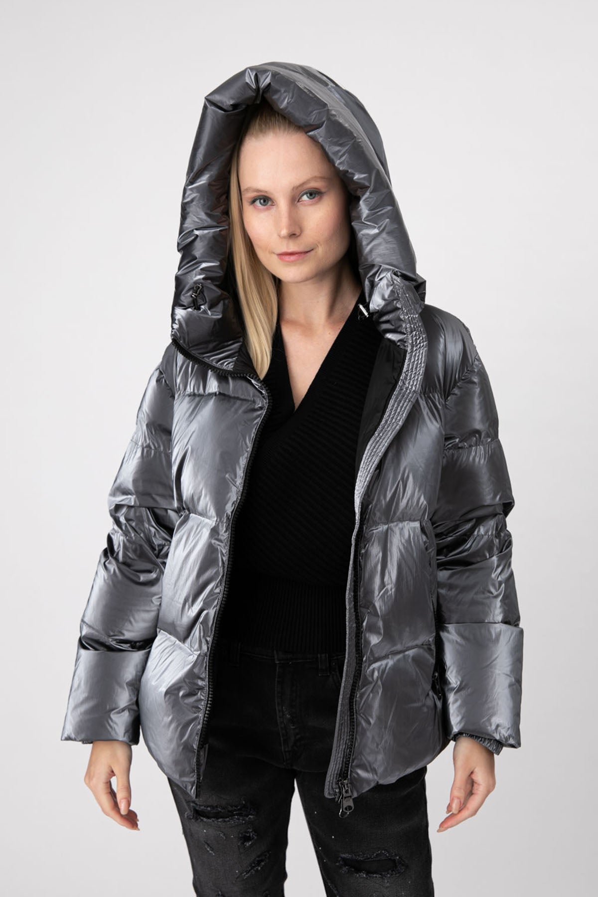 Hetrego Roxie Kapüşonlu Parlak Puffer Mont-Libas Trendy Fashion Store