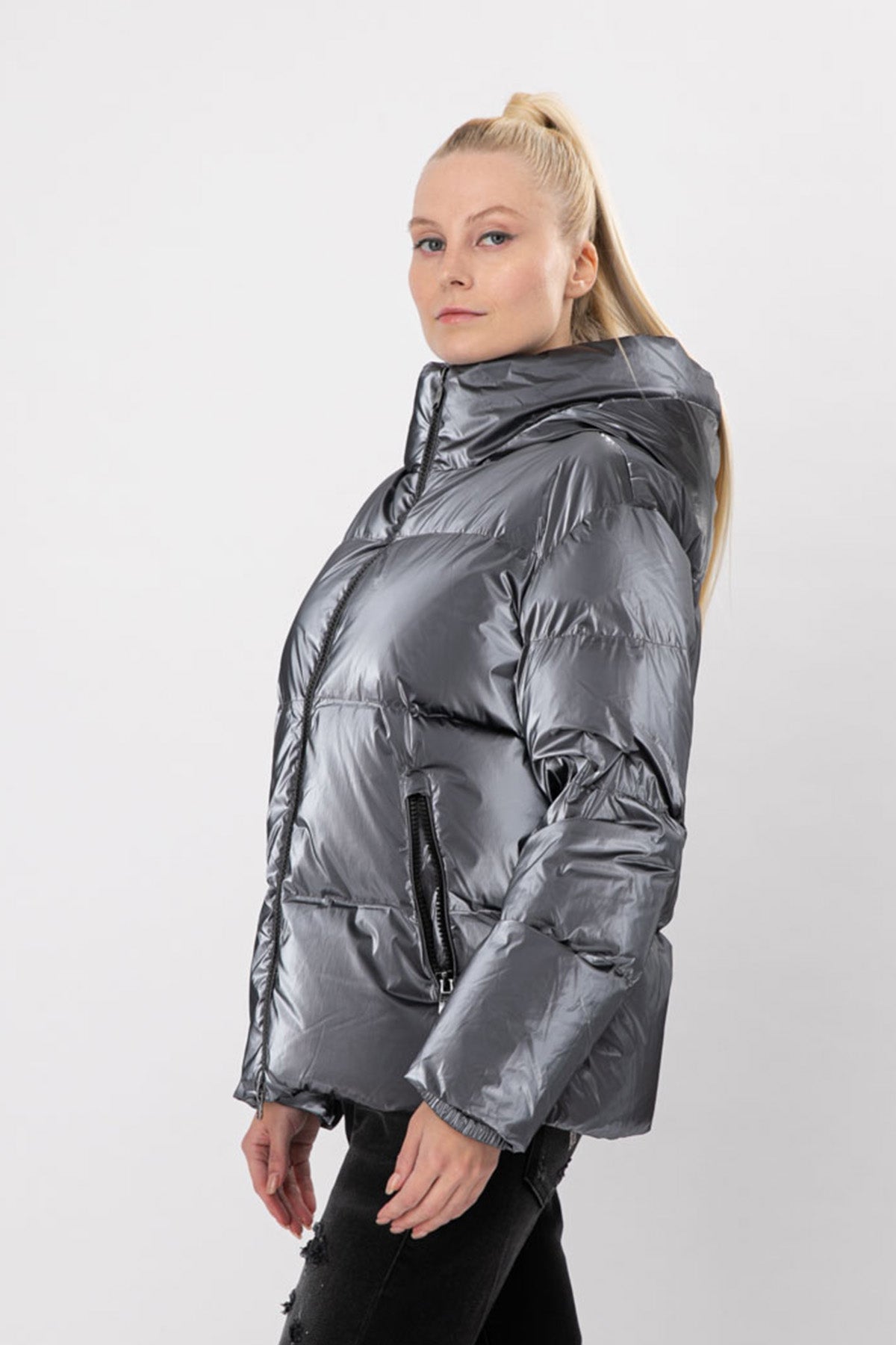 Hetrego Roxie Kapüşonlu Parlak Puffer Mont-Libas Trendy Fashion Store